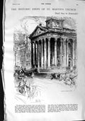 Original Old Antique Print 1900 Historic Steps St. Martin'S Church Architecture