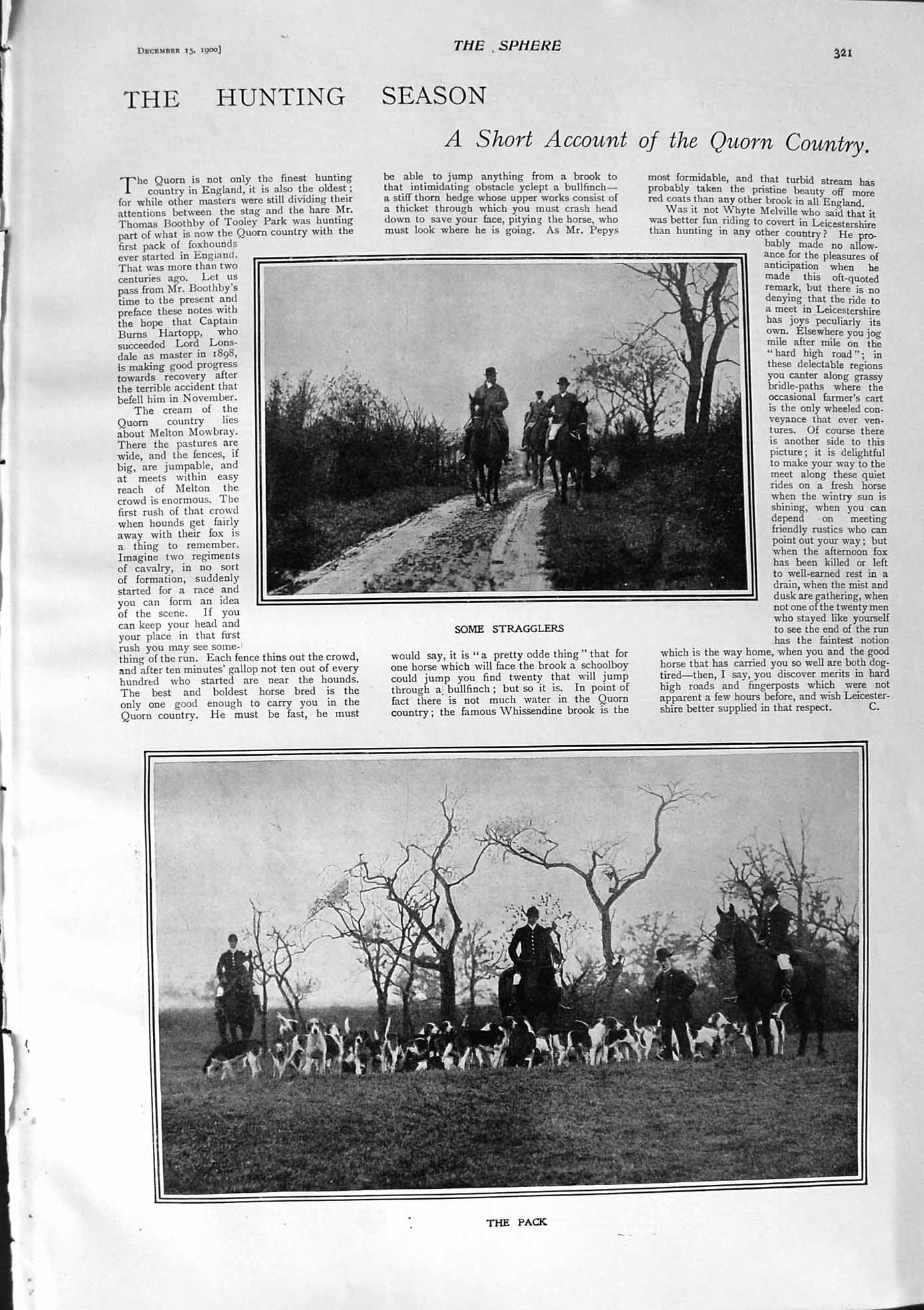 Old Antique Print 1900 Horses Hunting Hounds Theatre Moore Douste Eastney 20th