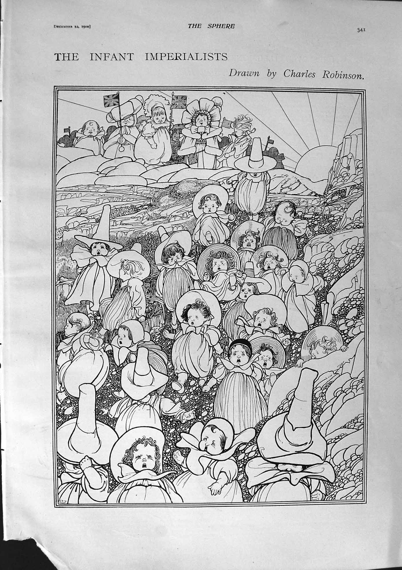 Old Antique Print 1900 Infant Imperialists Drawing Children Robinson Art 20th