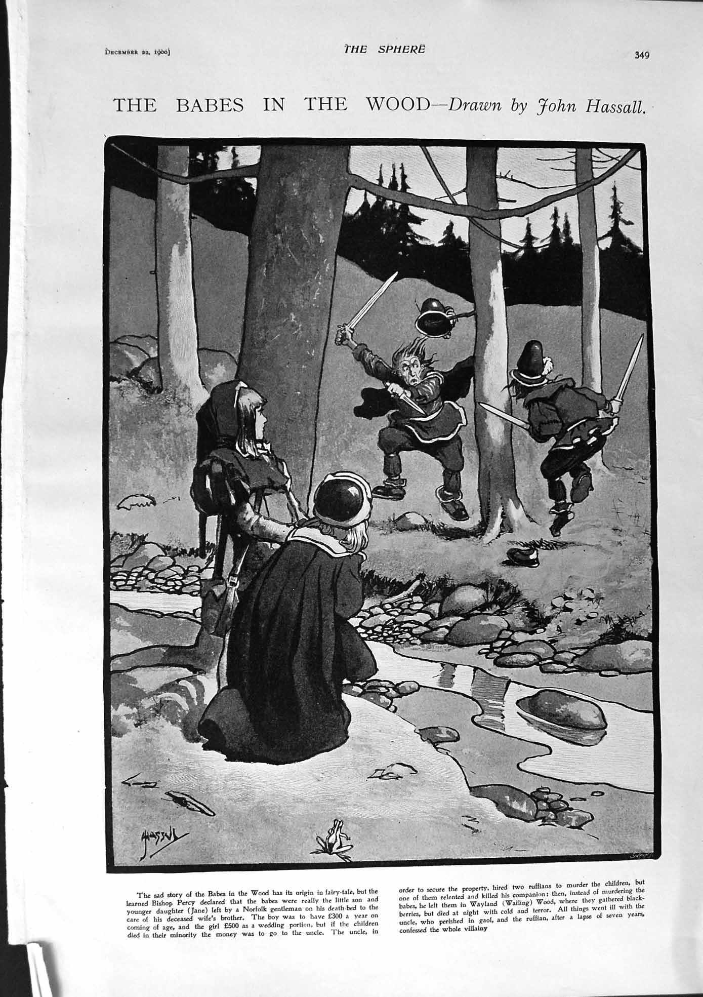 Old Antique Print 1900 Babes Wood Fairy Tale Czar Russia Daughters Olga 20th