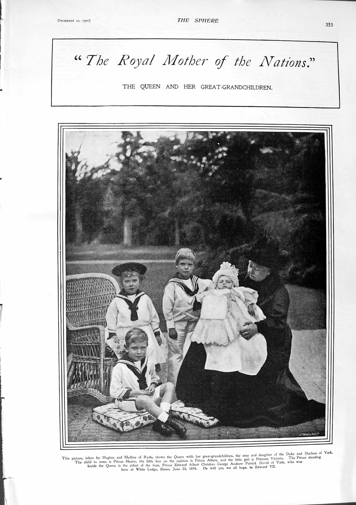 Original Old Antique Print 1900 Queen Victoria Henry David Albert Eleanor Eden