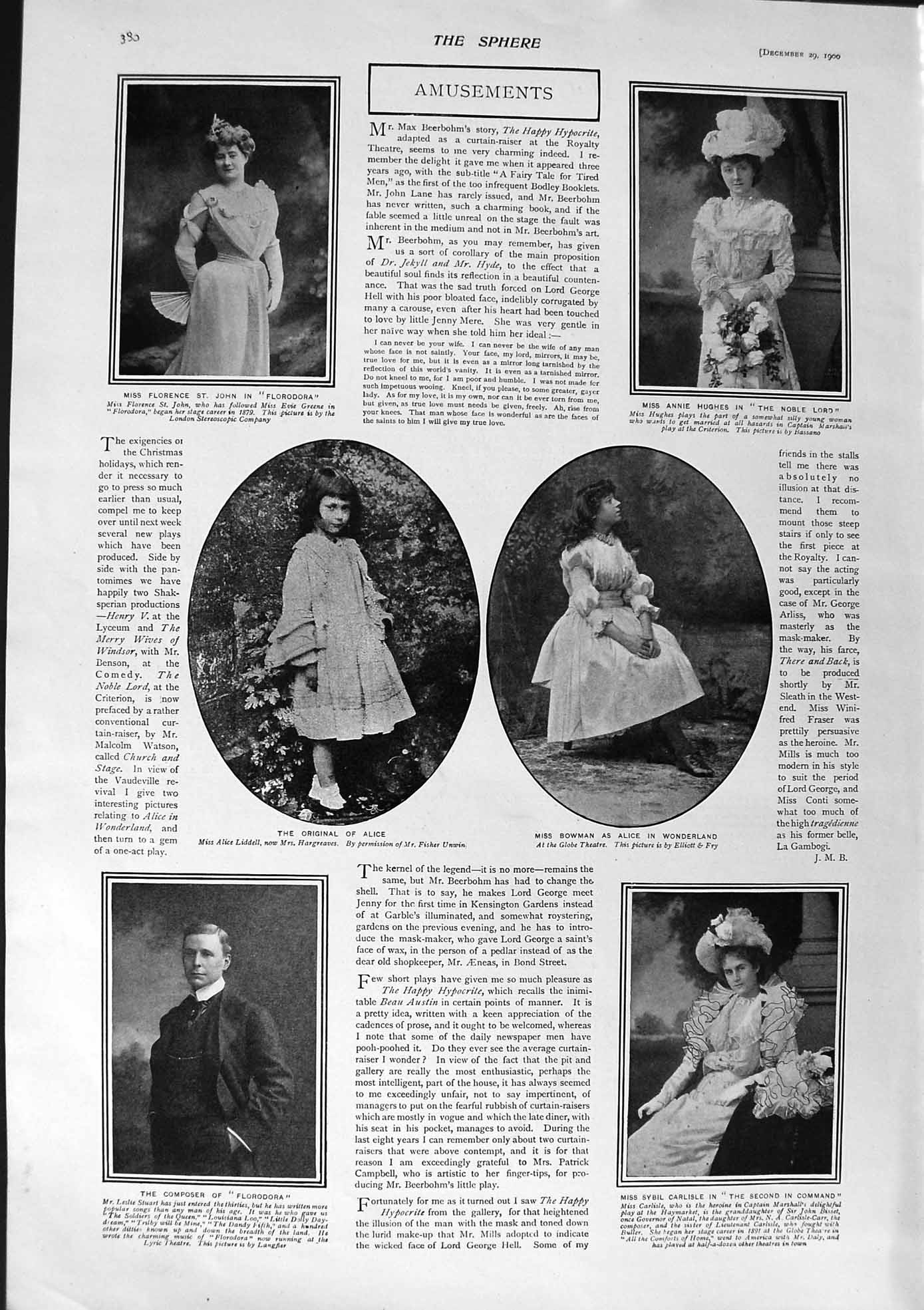 Old Antique Print 1900 Theatre Bowman Hughes Florence Stuart Rome Juturna 20th