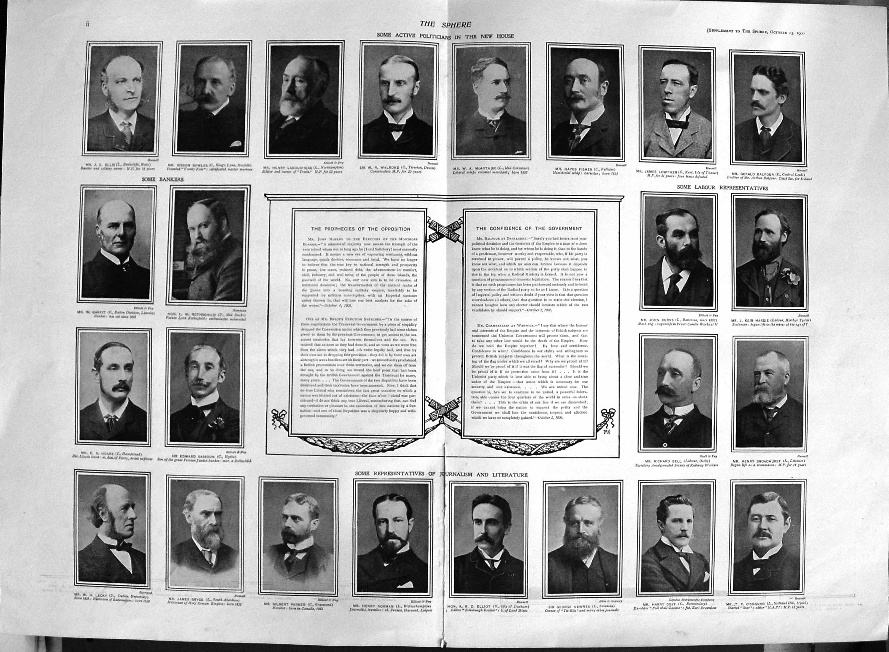 Old Antique Print 1900 House Commons Fisher Burne Cust Elliot Rotschild 20th