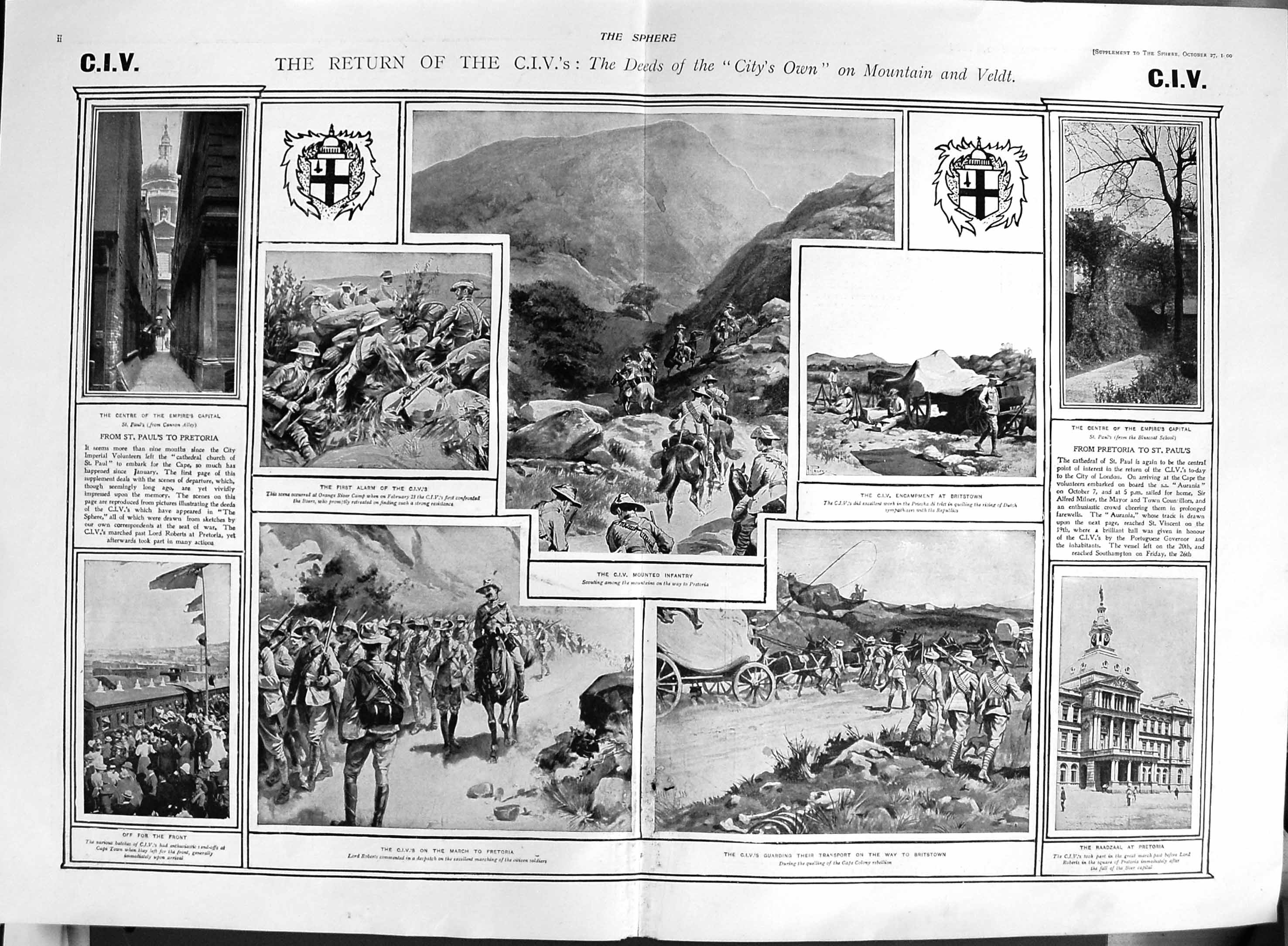 Original Old Antique Print 1900 C.I.V. Mounted Infantry Pretoria Britstown War
