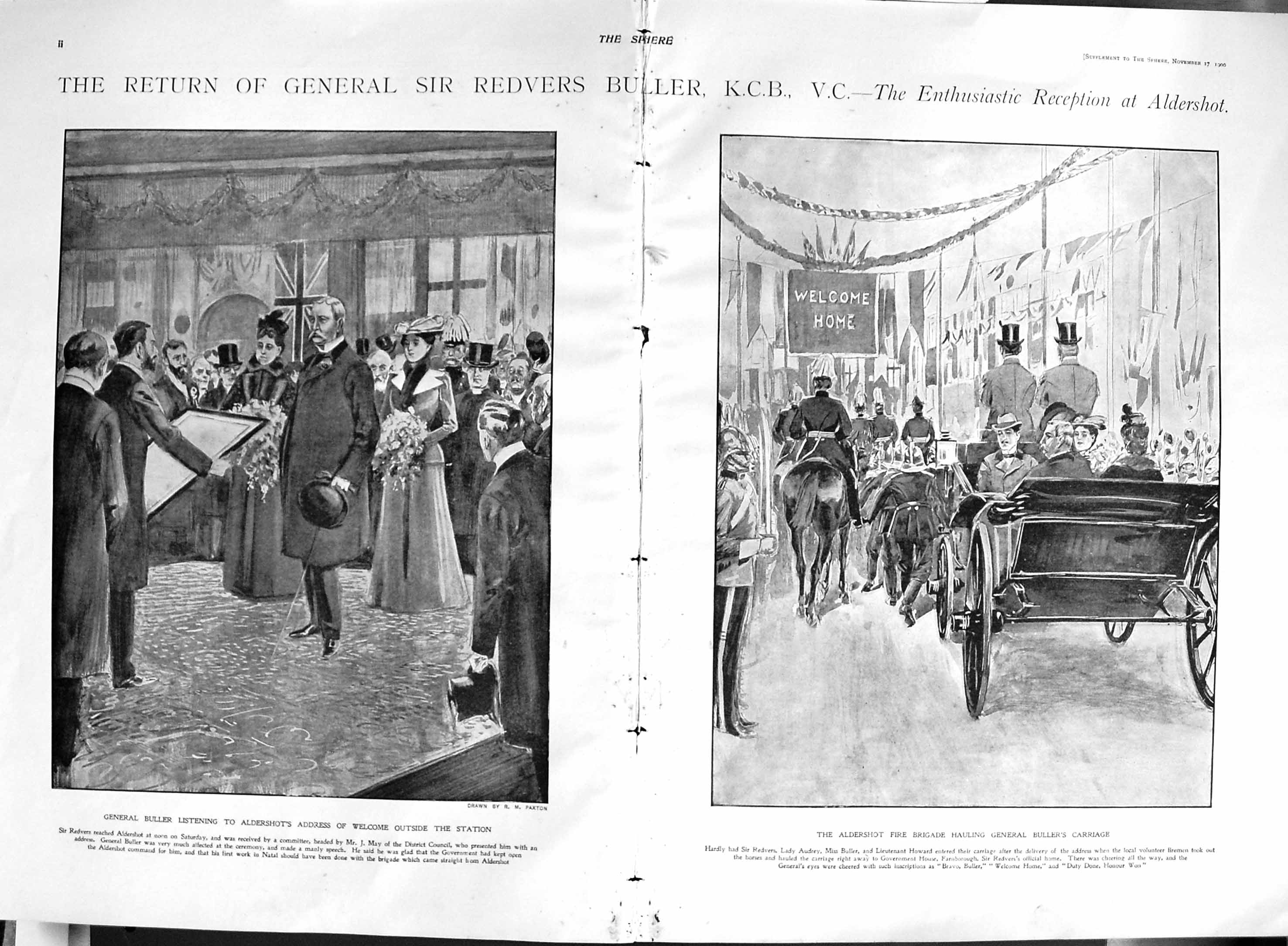 Original Old Antique Print 1900 General Sir Redvers Buller Aldershot Horses