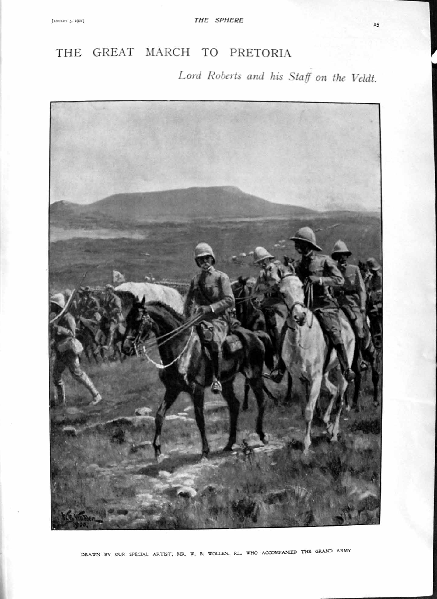 Original Old Antique Print 1901 Lord Roberts Pretoria Veldt Wollen Mounted Army