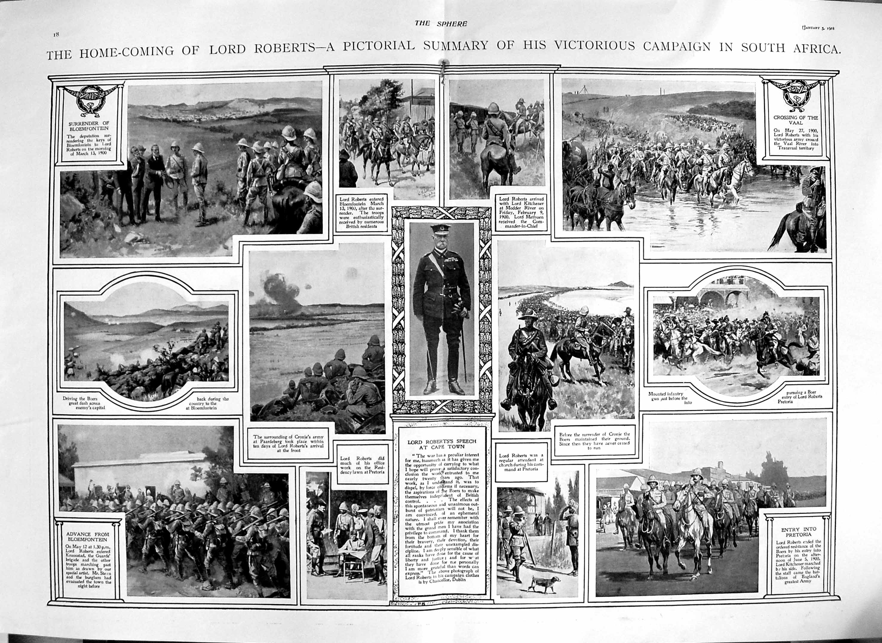 Original Old Antique Print 1901 Lord Roberts War South Africa Cronje Pretoria 0