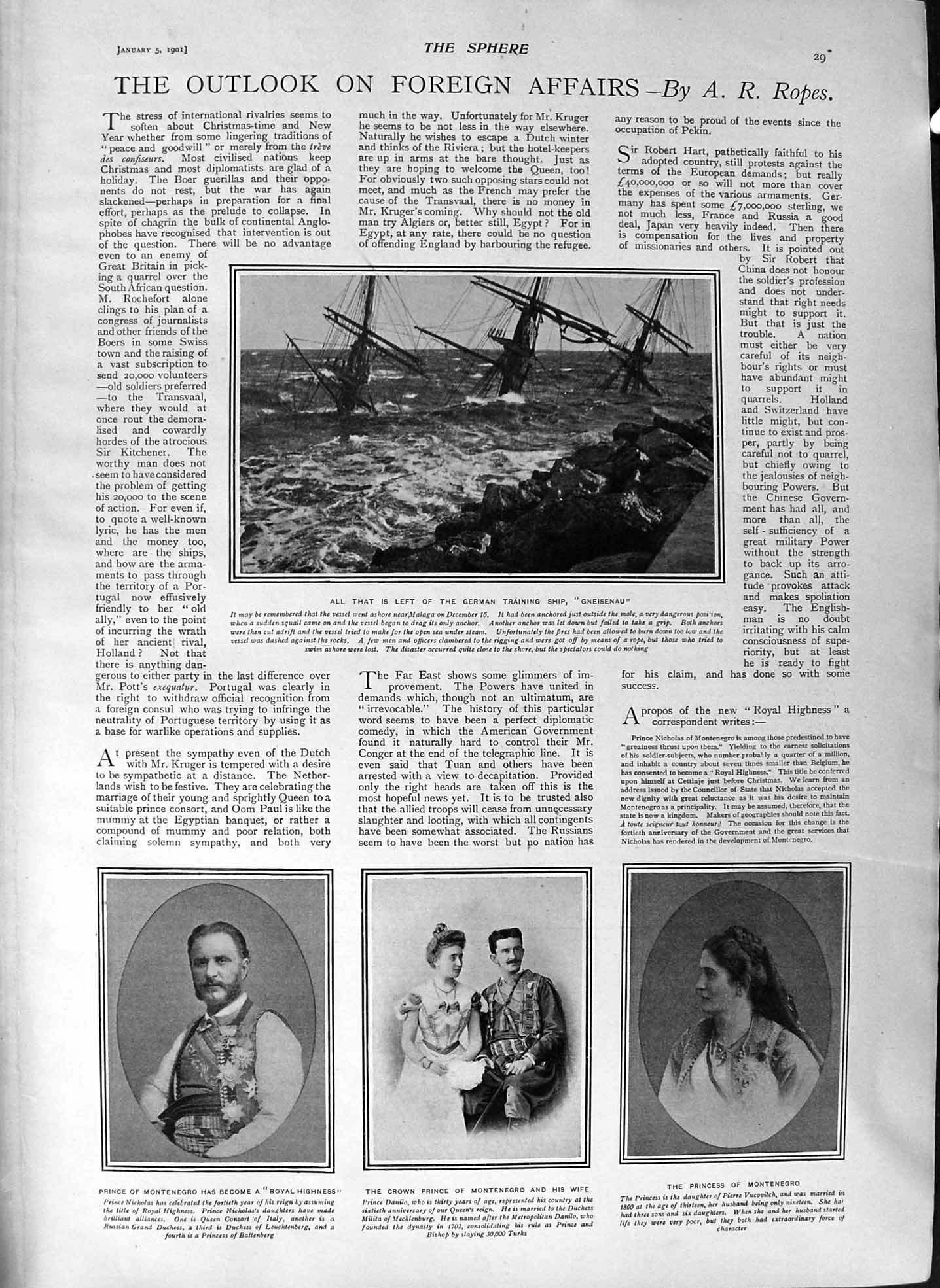 Old Antique Print 1901 German Ship Gneisenau Montenegro Dury Lane Theatre 20th