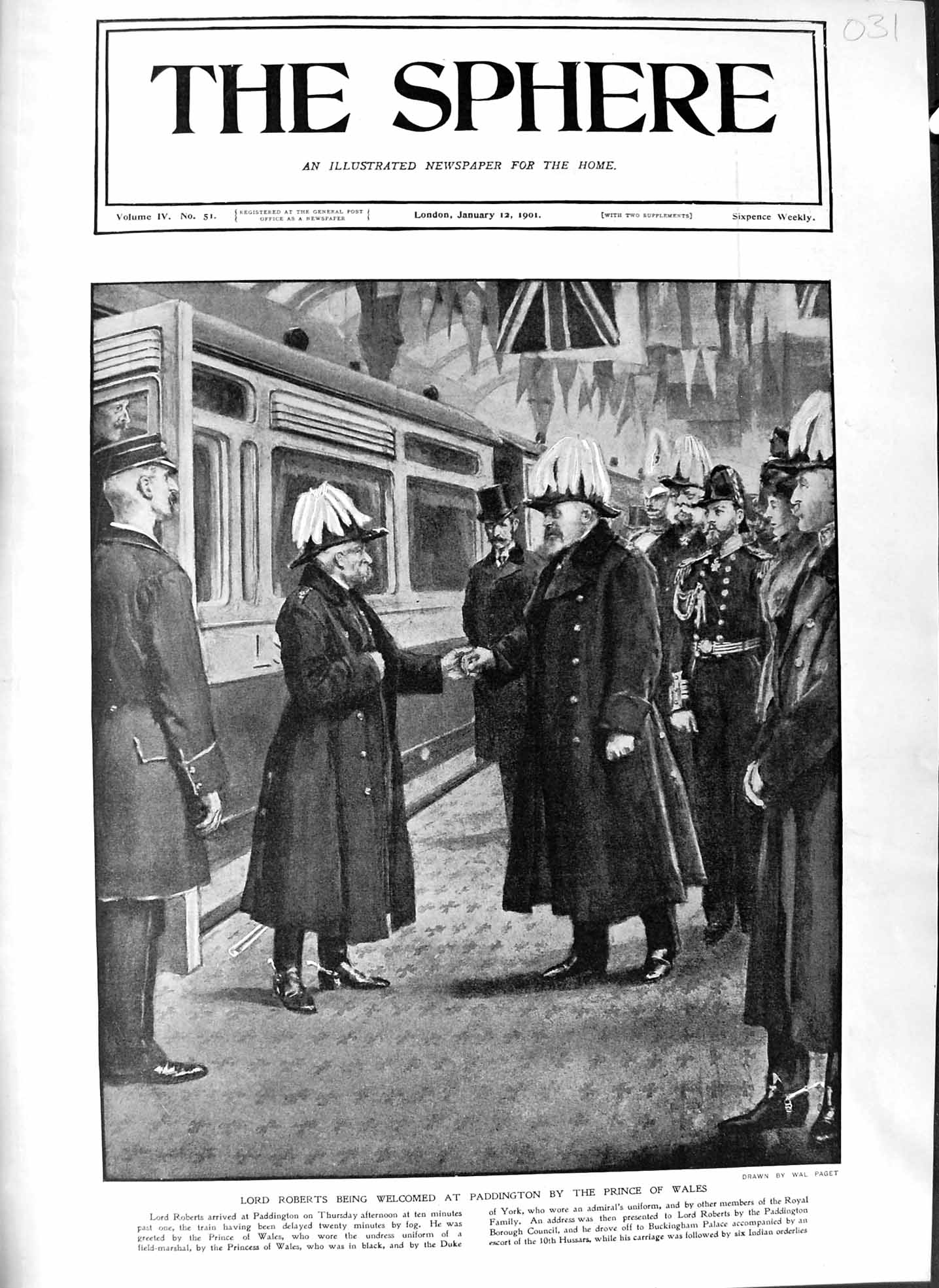 Old Antique Print 1901 Lord Roberts Paddington Train Station Prince Wales 20th