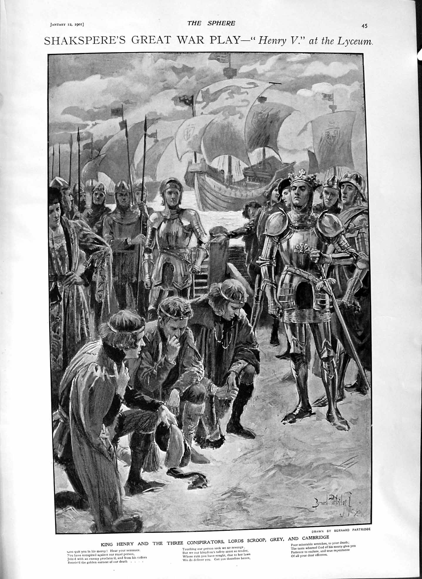 Original Old Antique Print 1901 Shakspere War Play Lyceum Theate Love Chariot