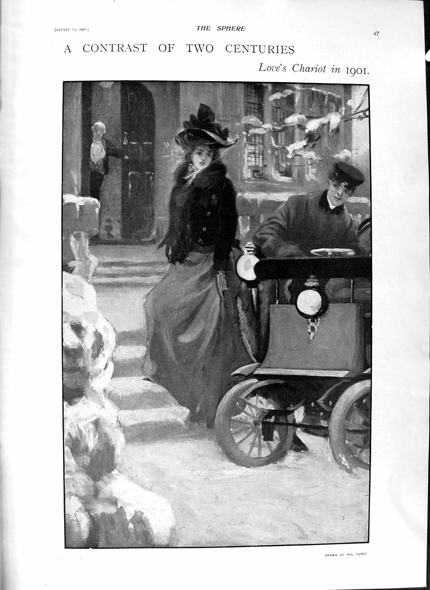 Old Antique Print 1901 Love Chariot Romance Lyttelton Harbour New Zealand 20th
