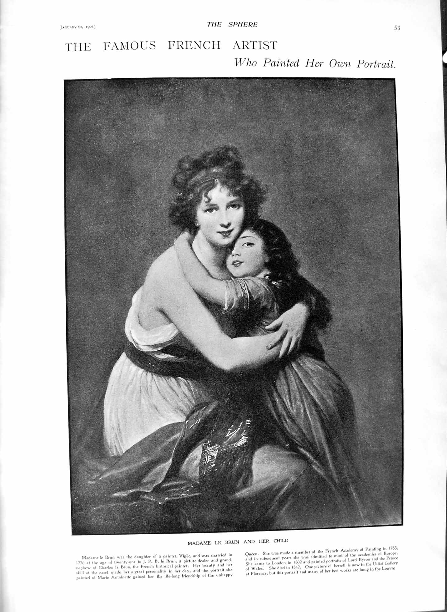 Original Old Antique Print 1901 Madame Le Brun Daughter Waller Brooke Theatre