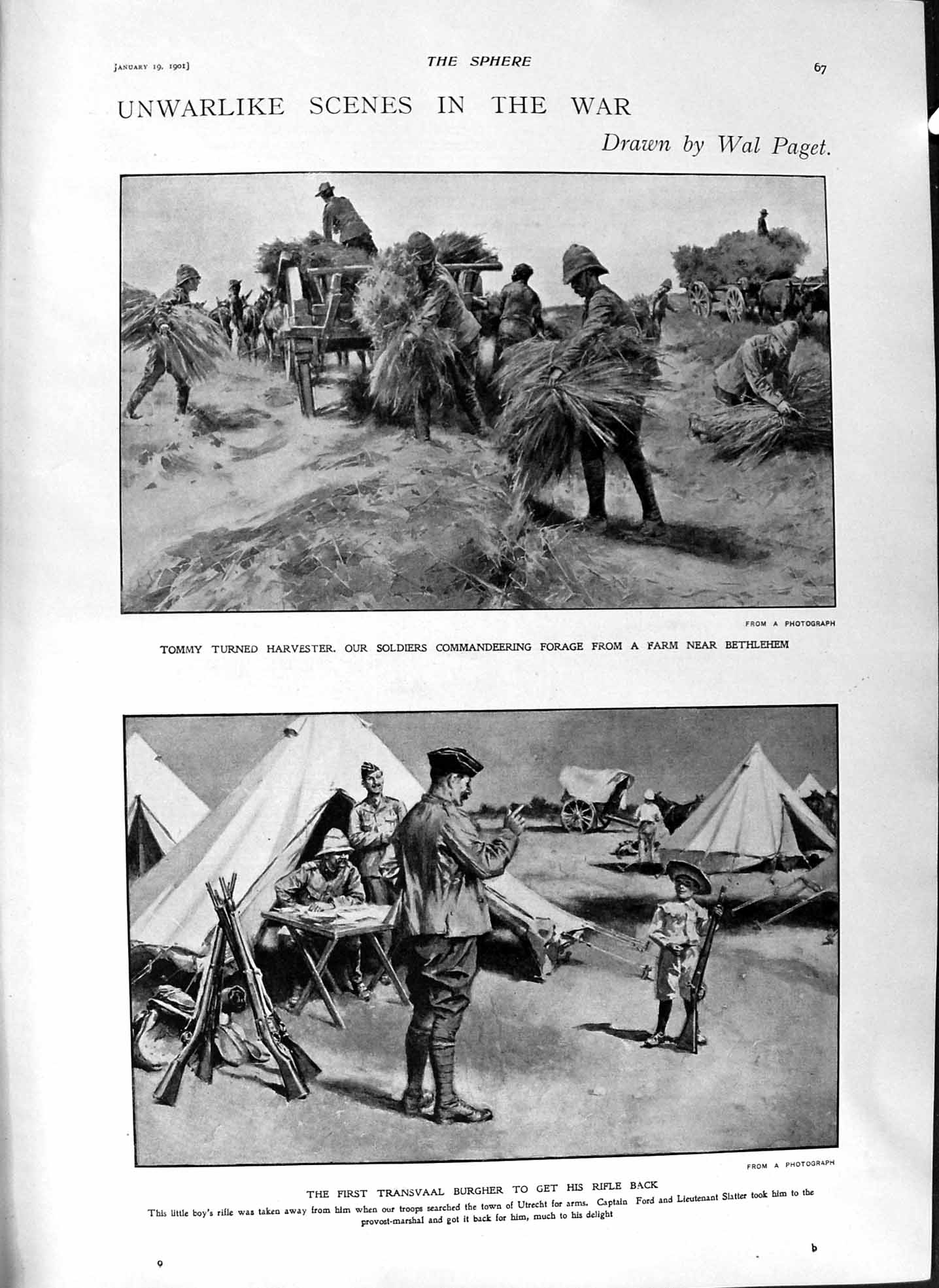 Original Old Antique Print 1901 British Siers Harvest Transvaal Burgher Blair