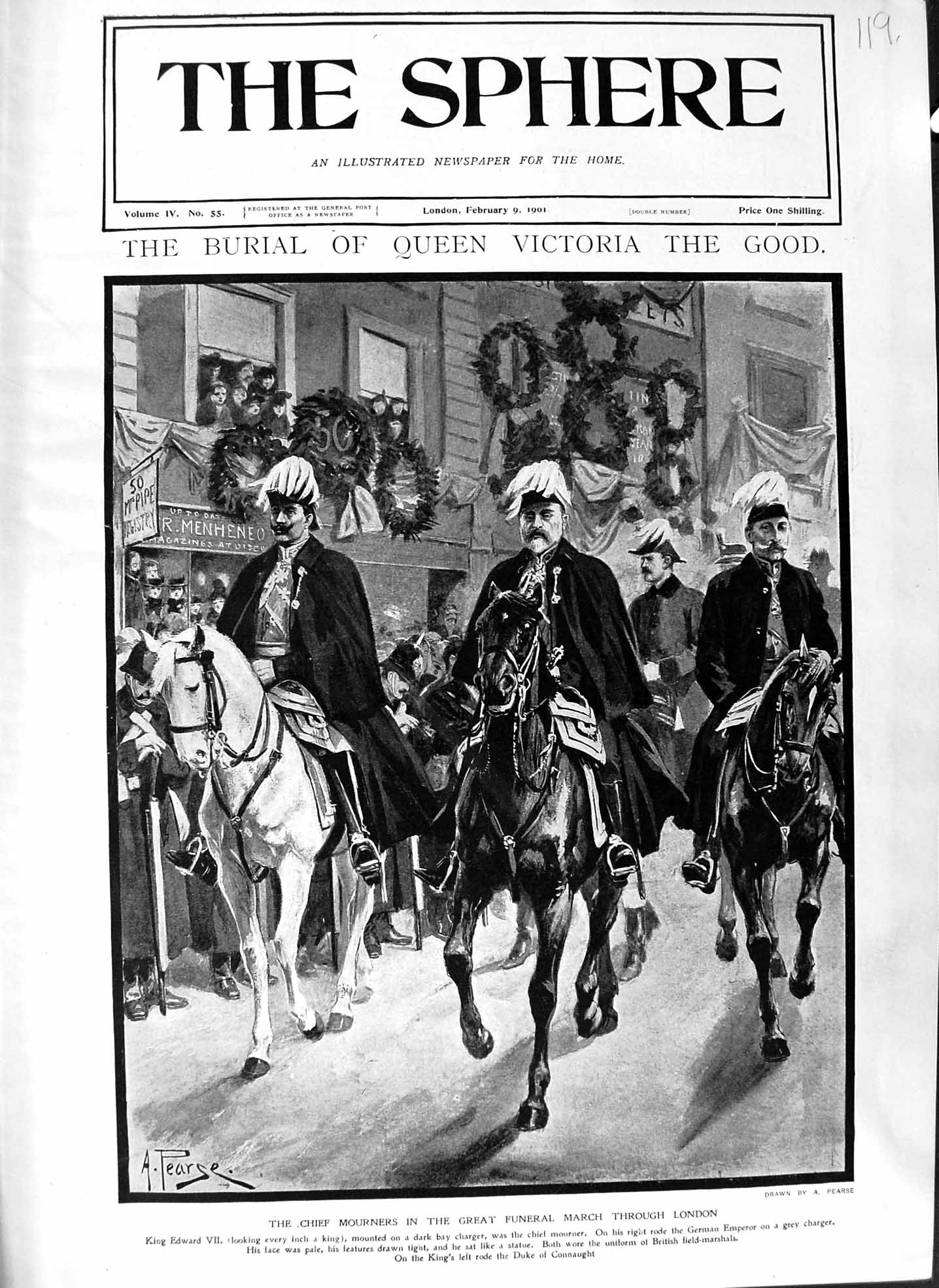 Original Old Antique Print 1901 King Edward Funeral March Queen Victoria London