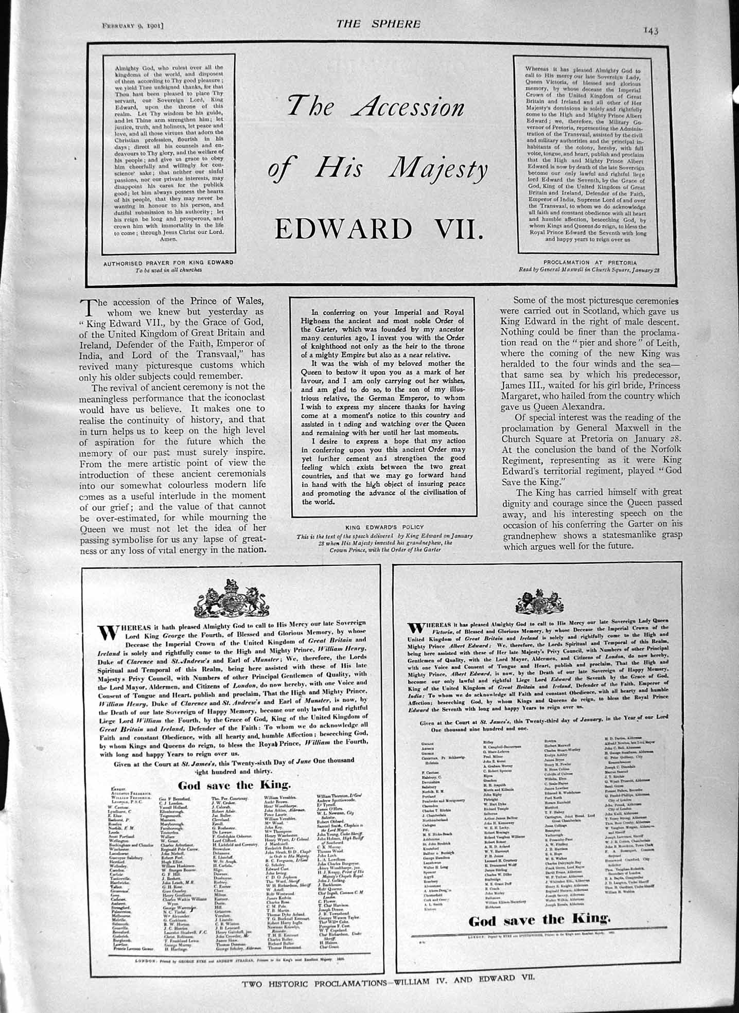 Old Antique Print 1901 Accession King Edward Portsmouth Dover Dieu Hall 20th