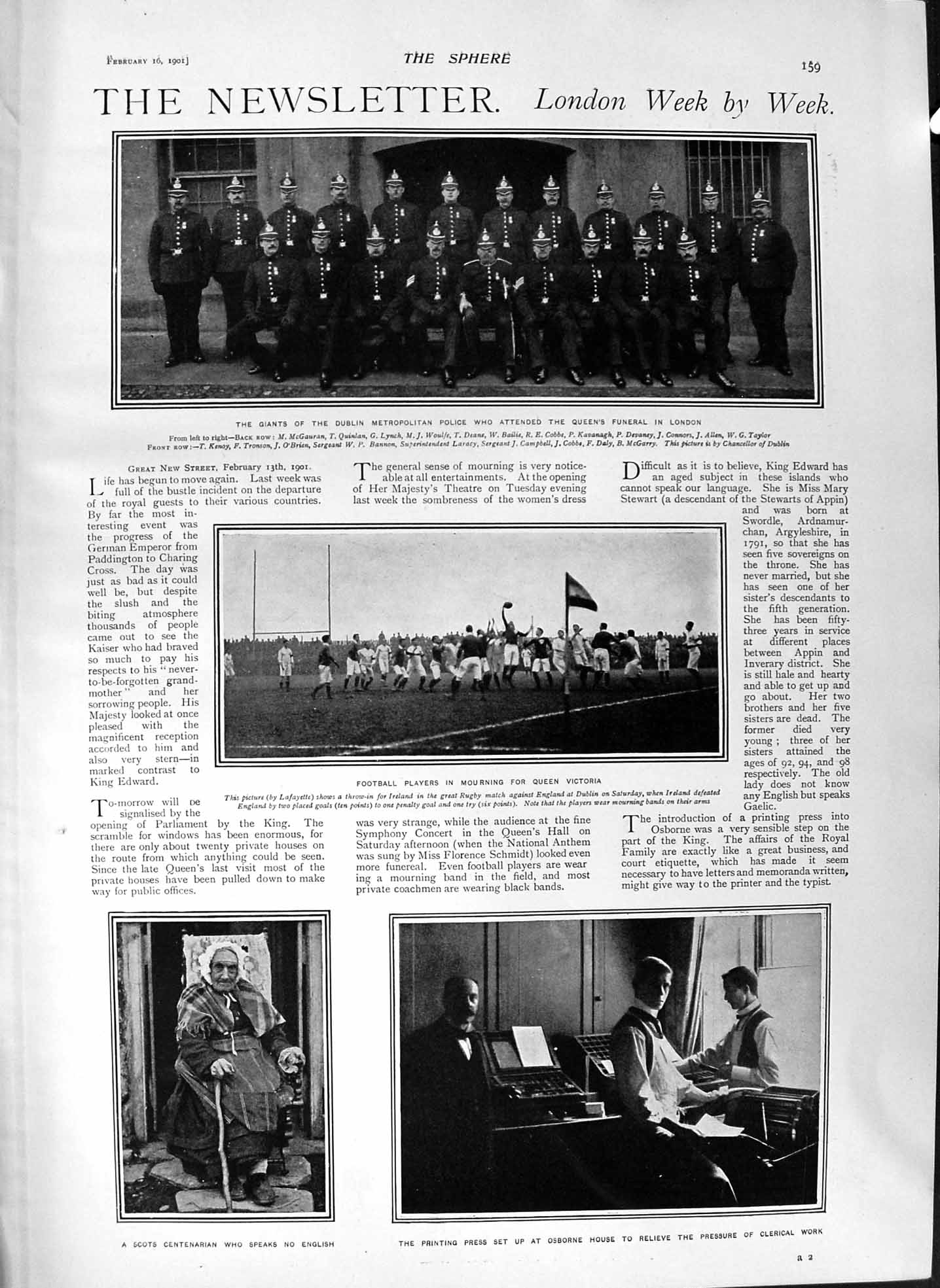Old Antique Print 1901 Football Police London Queen Victoria Wilhelmina 20th