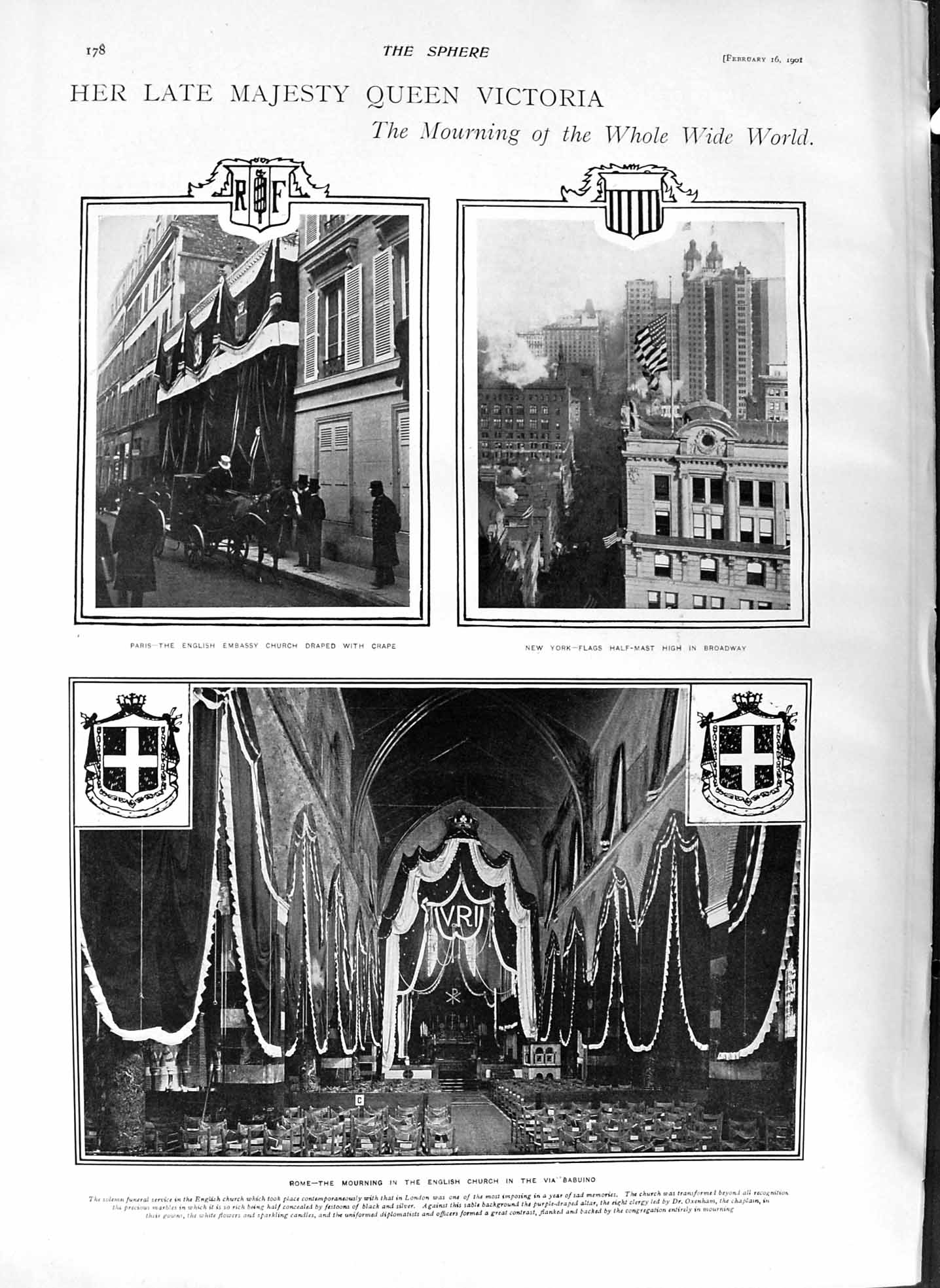 Original Old Antique Print 1901 Death Queen Victoria Paris Sistine Chapel Pope