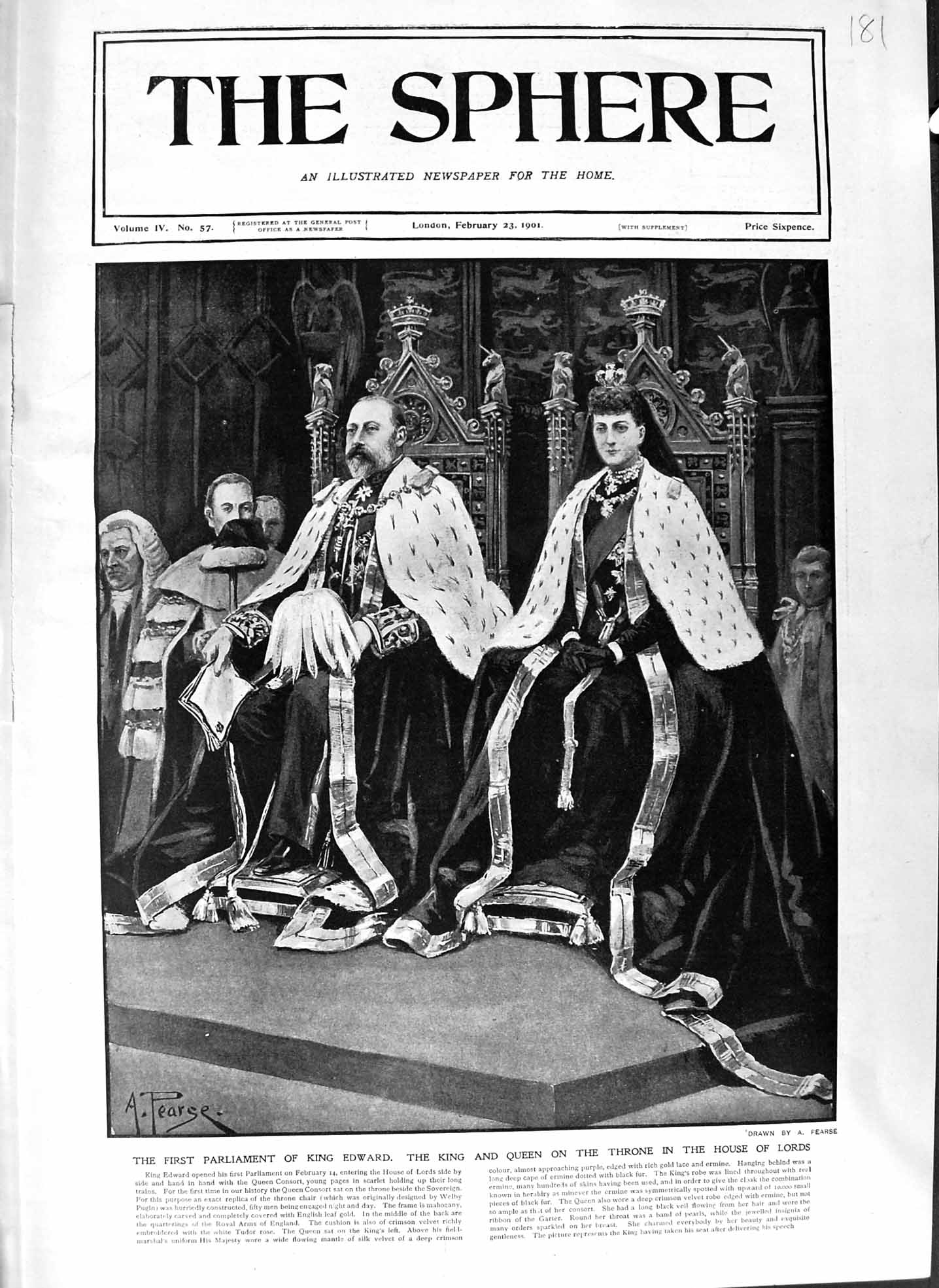 Original Old Antique Print 1901 Parliament King Edward Queen Throne House Lords
