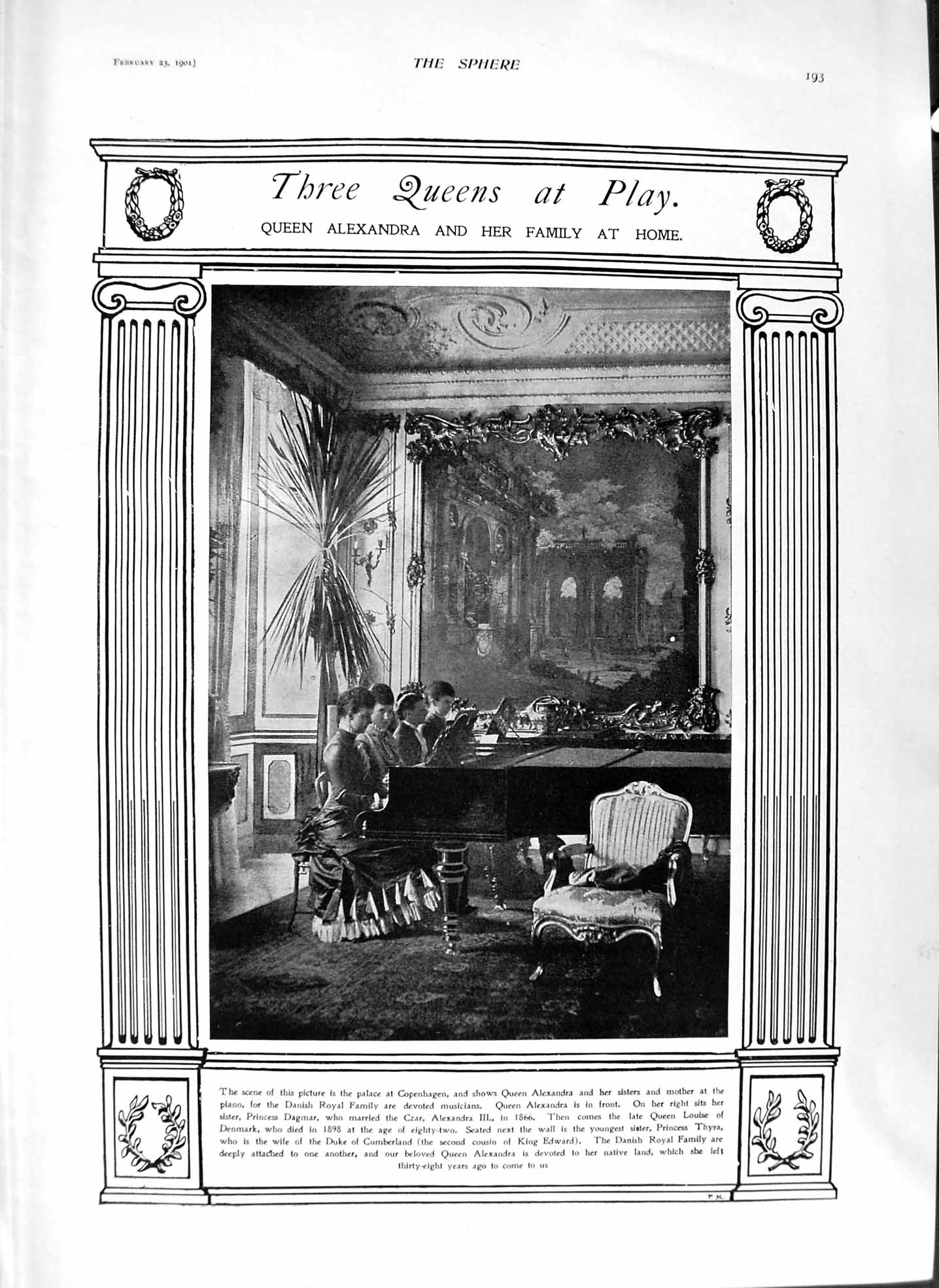 Original Old Antique Print 1901 Queen Alexandra Copenhagen Submarine Gymnote
