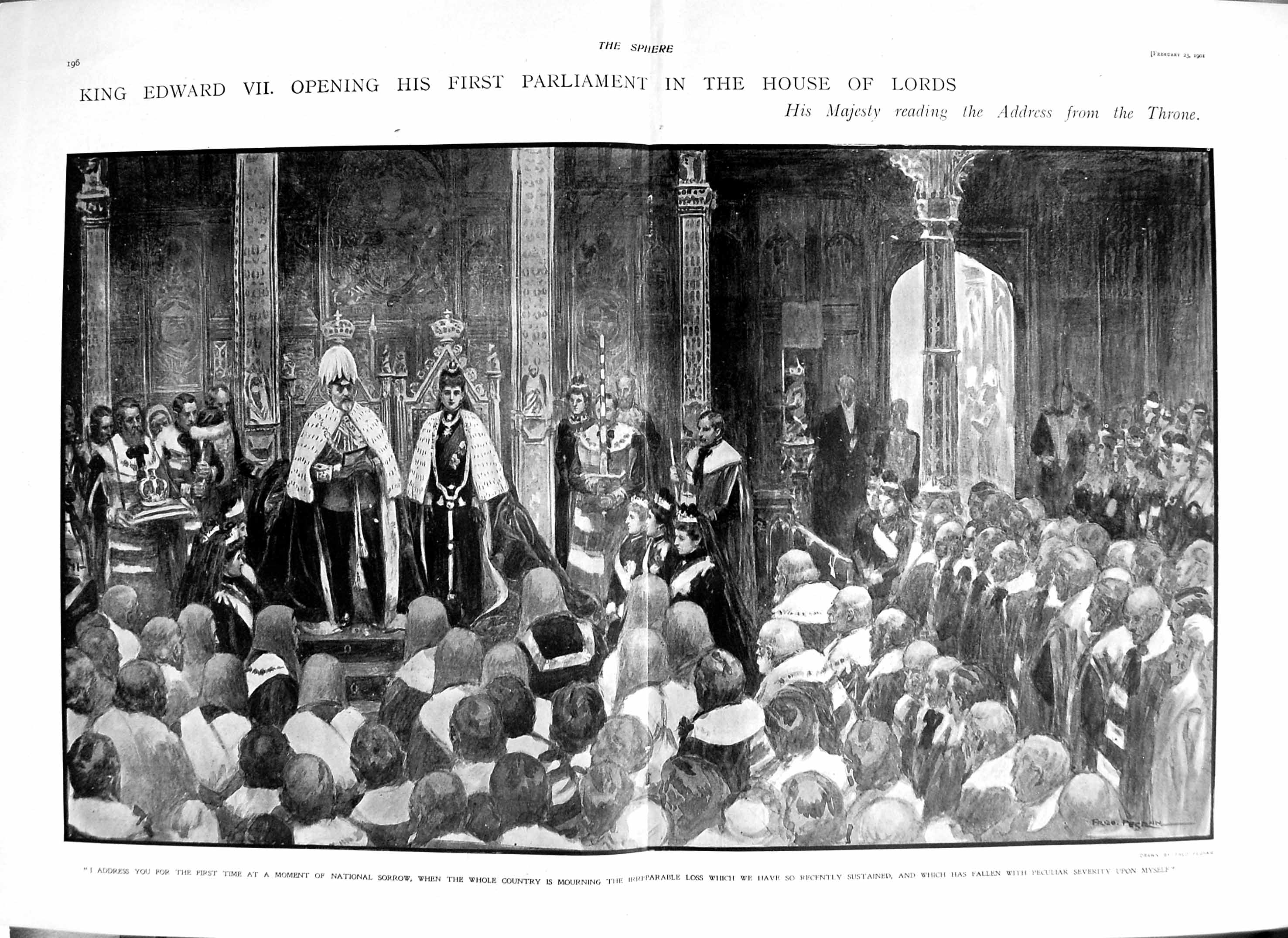 Old Antique Print 1901 King Edward Parliament House Lords Royal Throne 20th