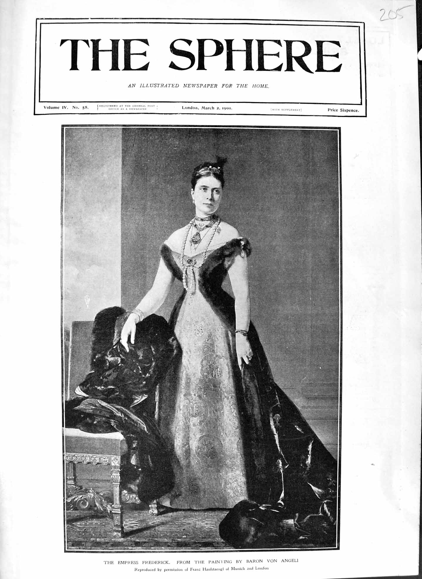 Original Old Antique Print 1901 Empress Frederick Portrait Baron Angeli 20th