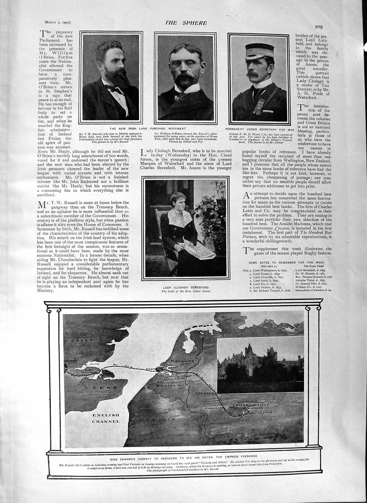 Old Antique Print 1901 Map King Edward Cronberg Beresford Ward Cook Agnew 20th