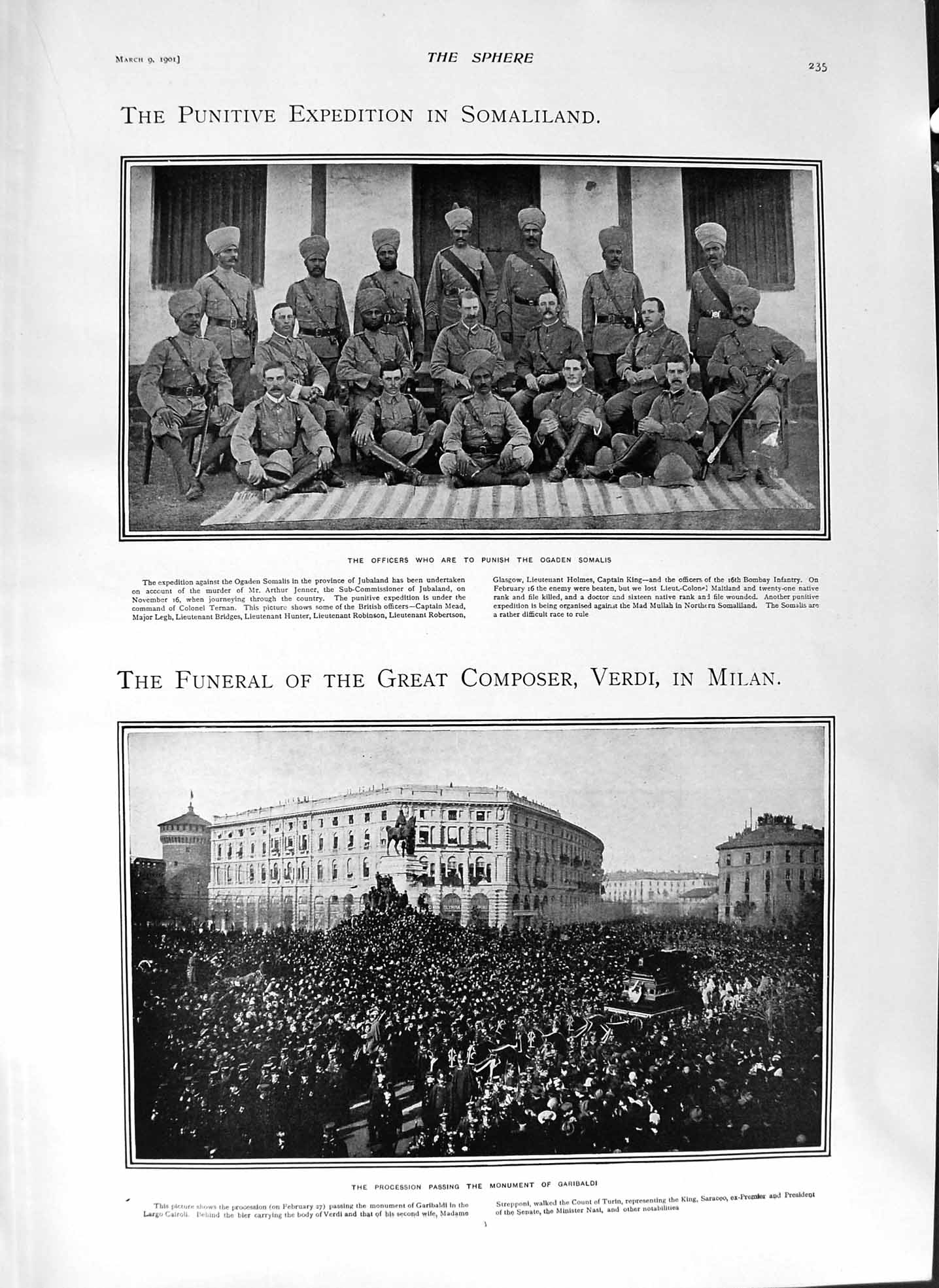 Old Antique Print 1901 Funeral Verdi Milan Officers Somalis Walter Defoe 20th