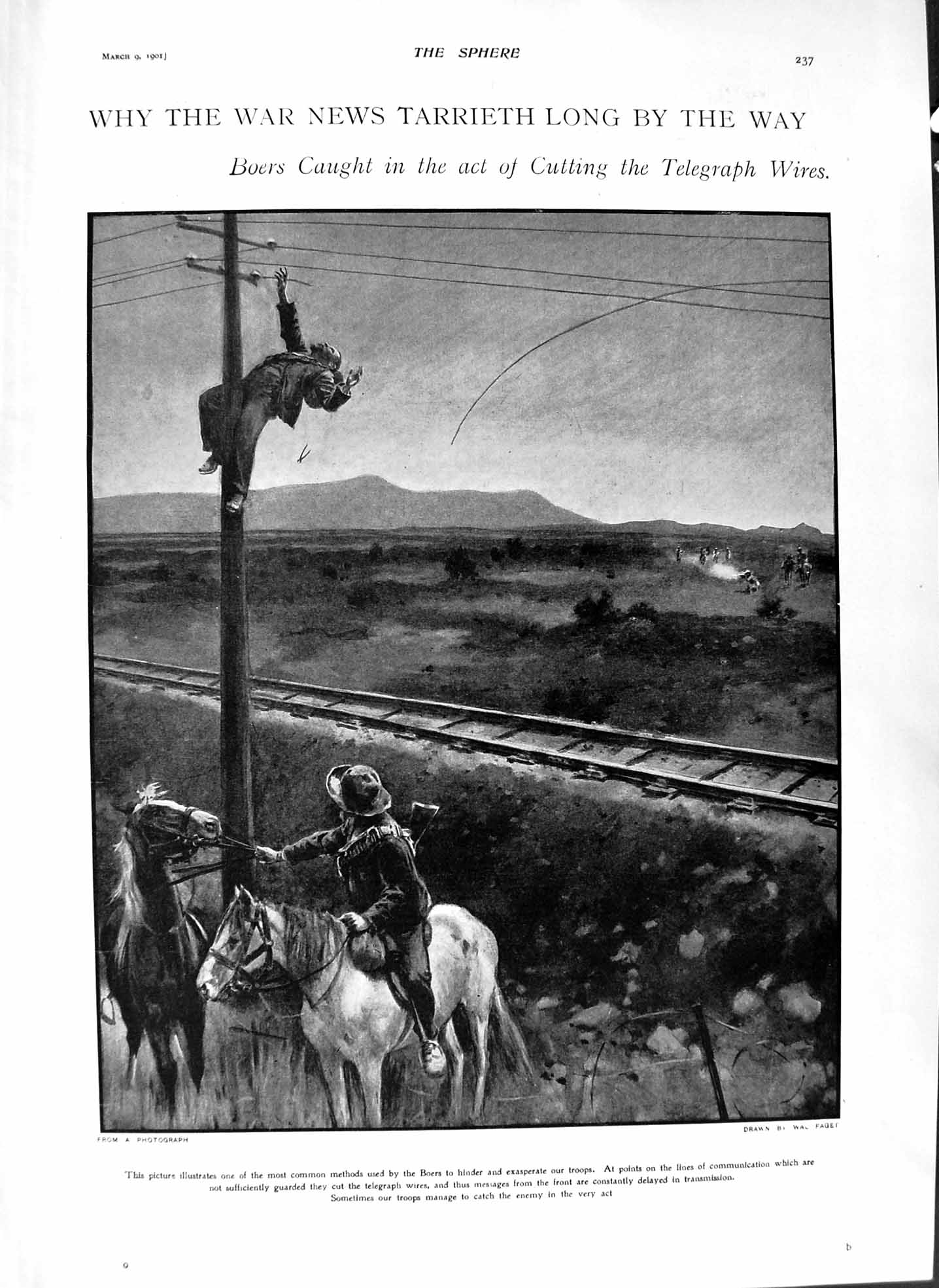 Old Antique Print 1901 War Boers Cutting Telegraph Wires De Wet Vryheid 20th