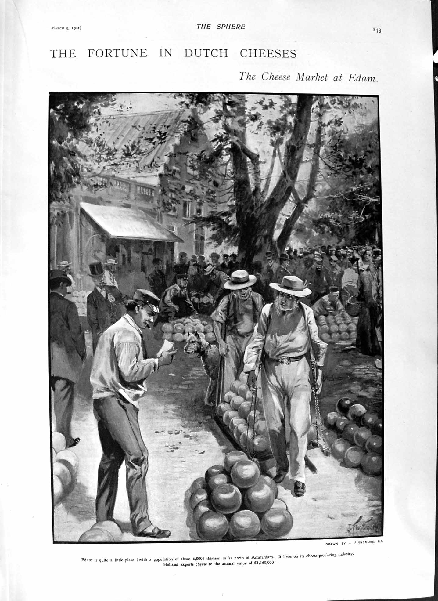 Original Old Antique Print 1901 Cheese Market Edam Amsterdam Duchess Sutherland