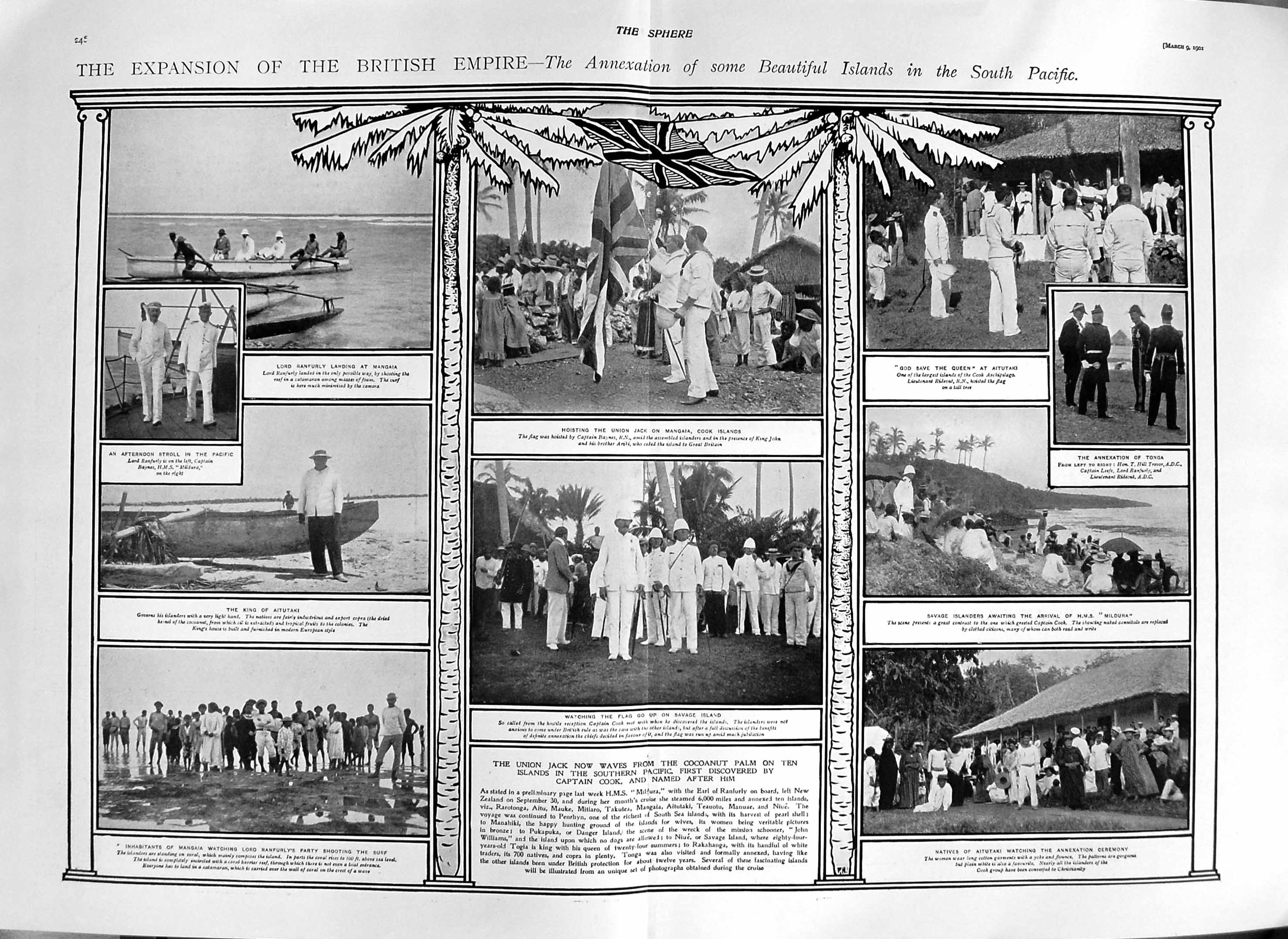 Old Antique Print 1901 Pacific Captain Cook Aitutaki Ship Mildura Savage 20th