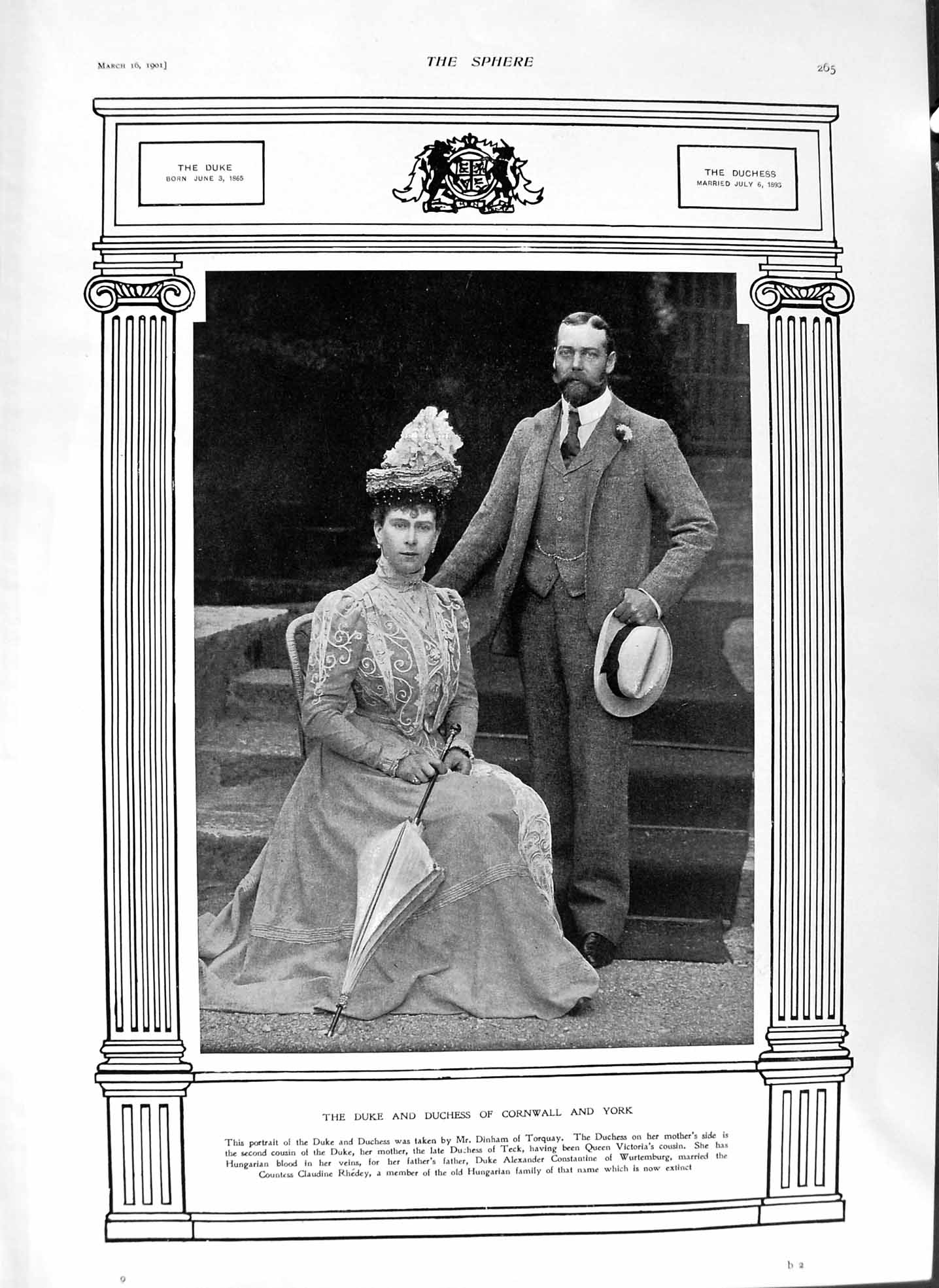 Old Antique Print 1901 Duke Duchess Cornwall York Clarence Victoria Maud 20th