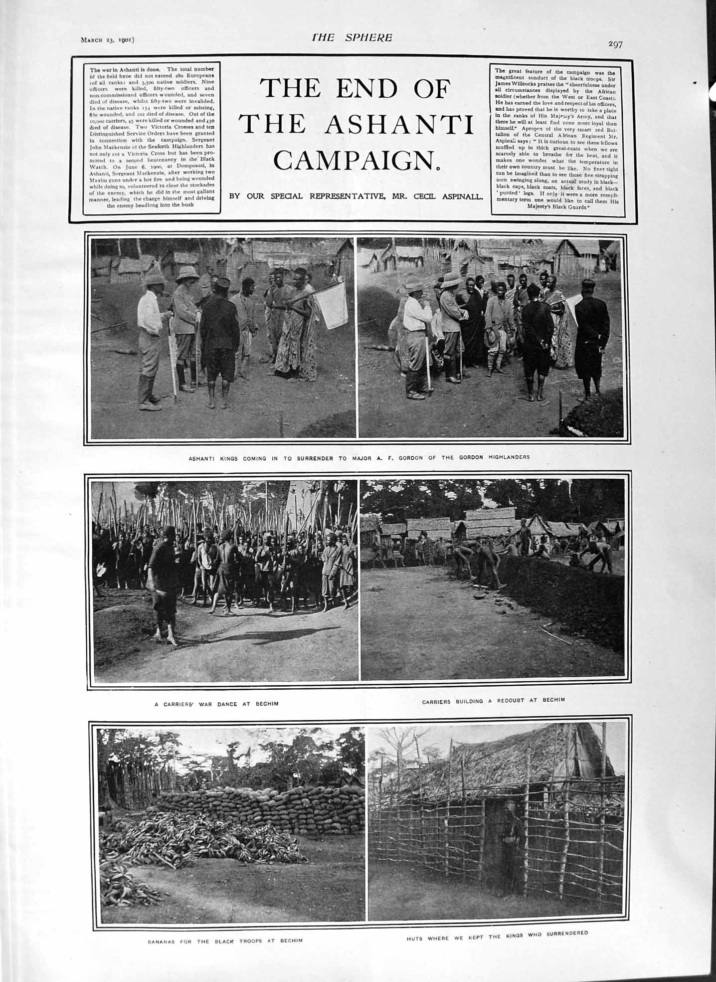 Original Old Antique Print 1901 Ashanti King Gordon Highlanders Bechim Glasgow