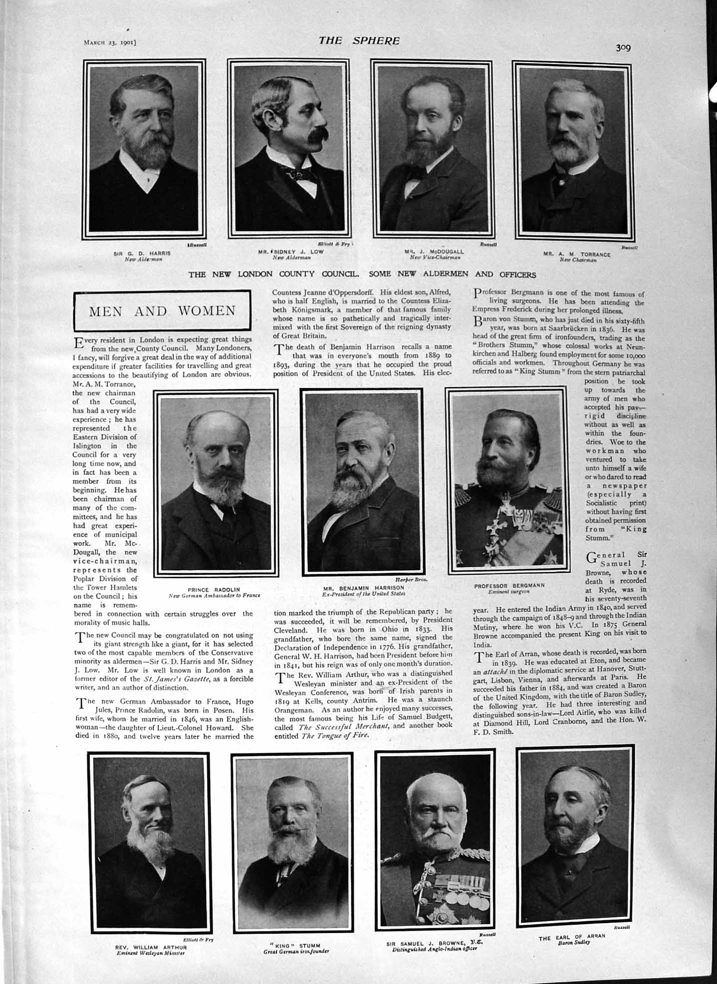 Old Antique Print 1901 London Council Harris Low Stumm Fraser Edinburgh 20th