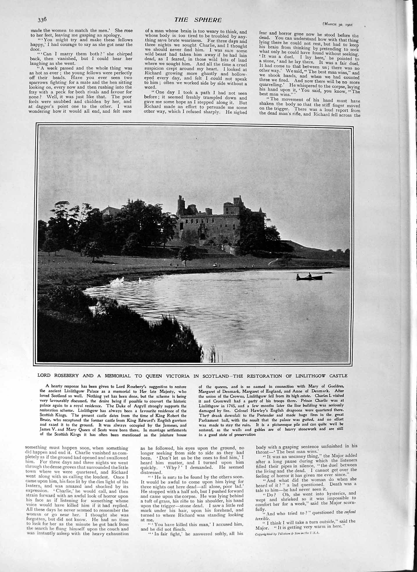 Old Antique Print 1901 Linlithgow Castle Scotland Burns Monument Canada 20th