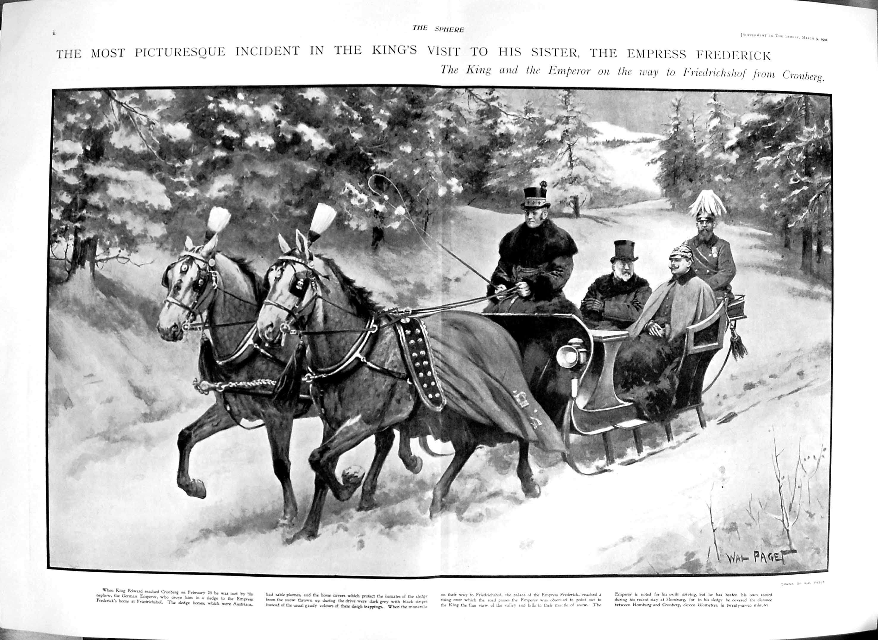 Original Old Antique Print 1901 King Edward Emperor Horses Sledge Friedrichsh3