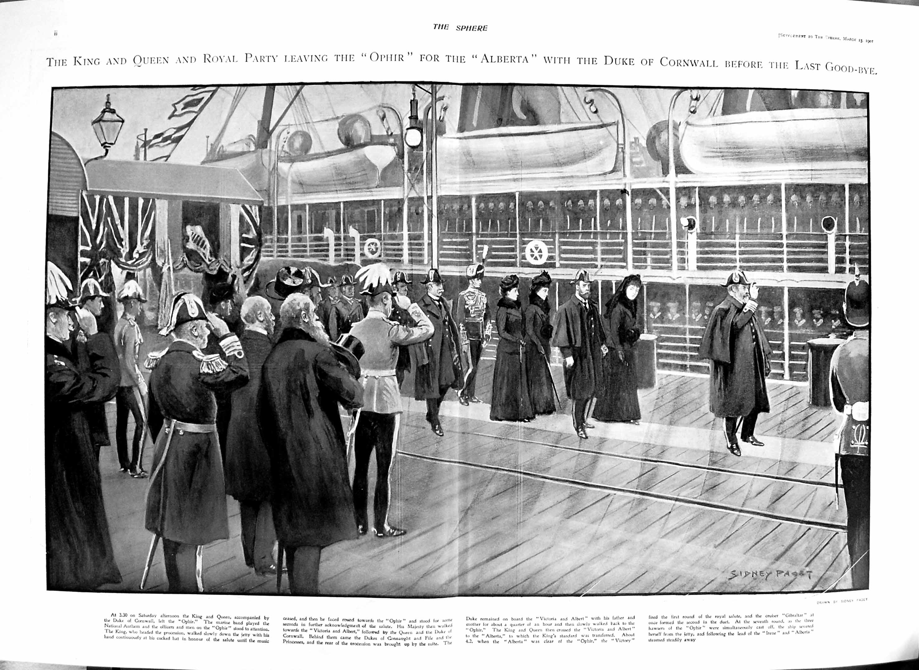 Old Antique Print 1901 King Queen Ophir Ship Alberta Duke Cornwall York 20th