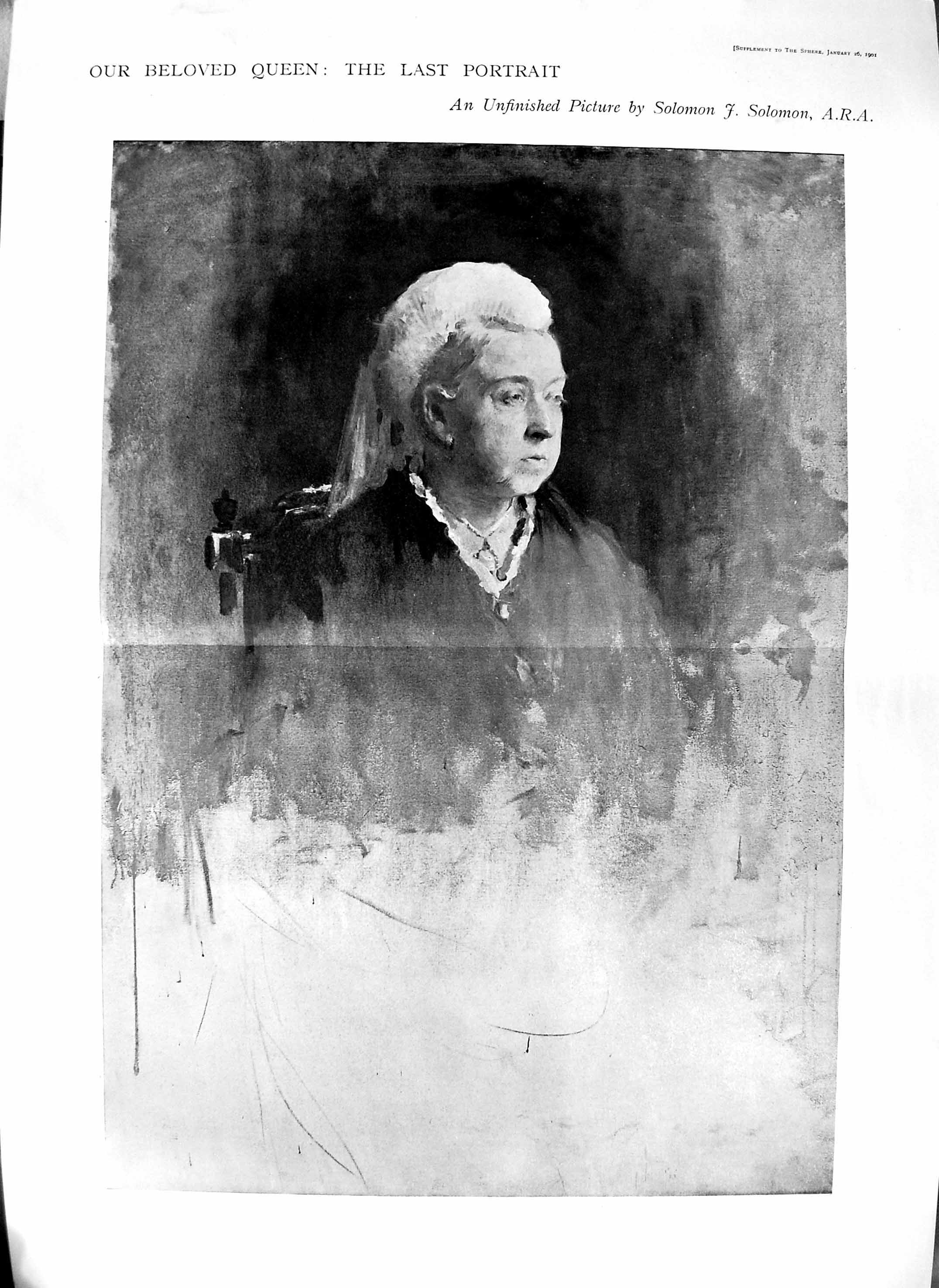 Original Old Antique Print 1901 Last Portrait Queen Victoria SolomonVictorian