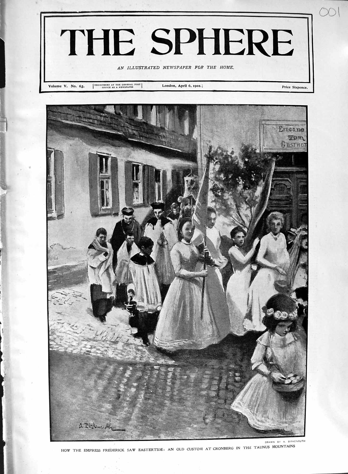 Original Old Antique Print 1901 Empress Frederick Eastertide Cronberg Taunus