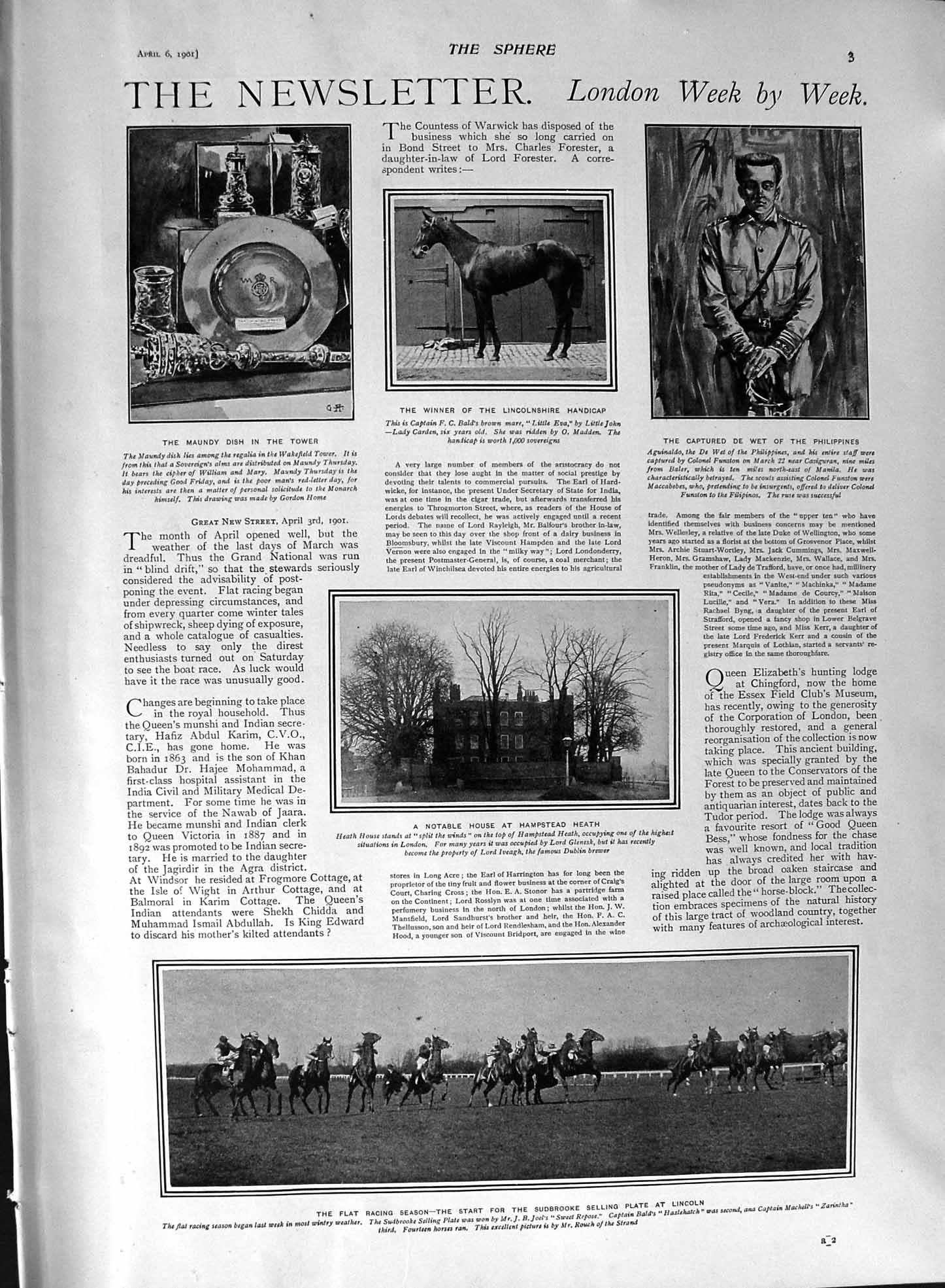 Old Antique Print 1901 Maundy Dish Hampstead Heath De Wet Formidable Ship 20th