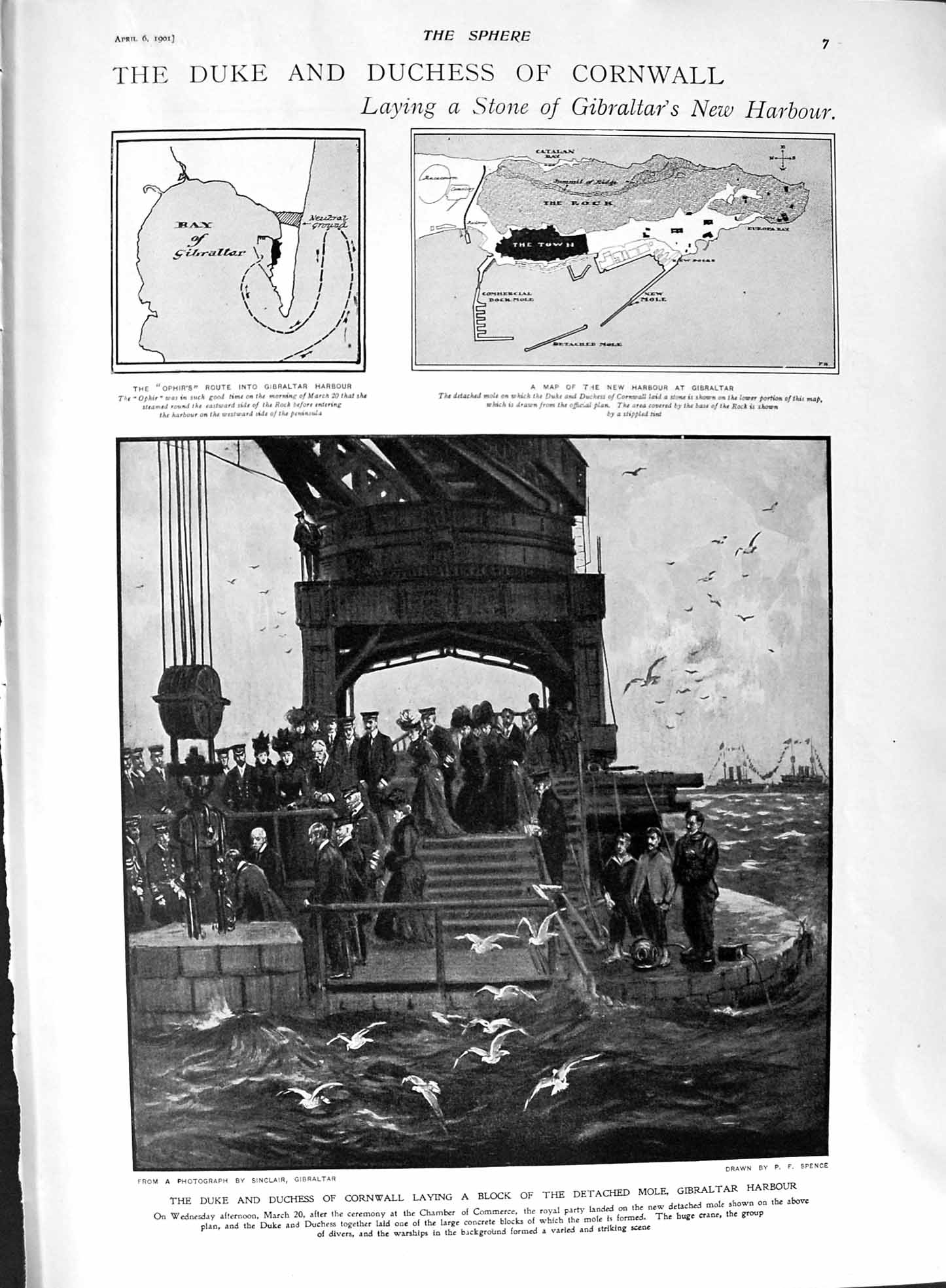 Original Old Antique Print 1901 Duke Cornwall Gibraltar Harbour University Boat