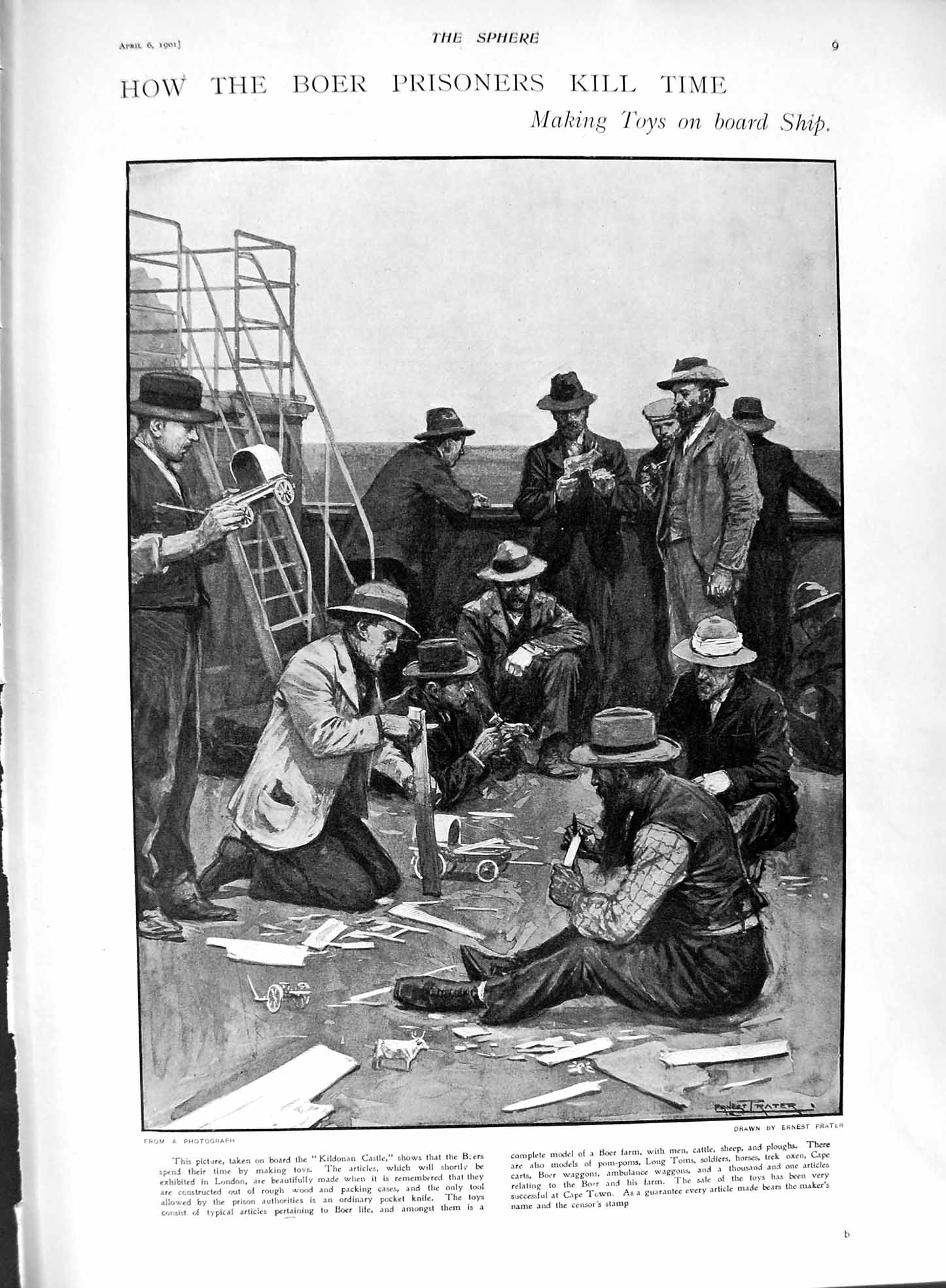 Old Antique Print 1901 Boer Prisoners Ship Kildonan Castle Helena Kruger 20th