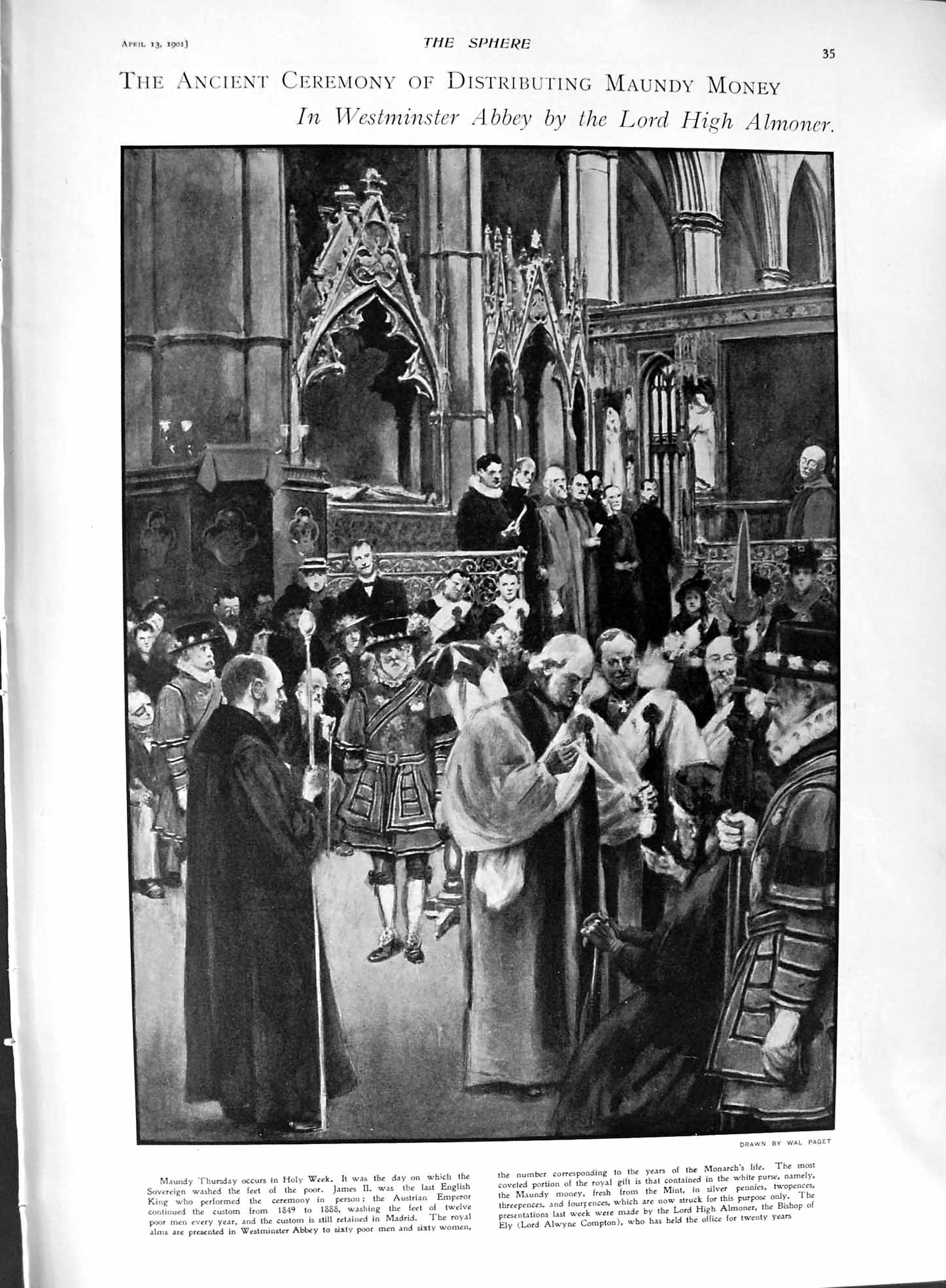 Original Old Antique Print 1901 Westminster Abbey Lord Almoner Celtic Ship War