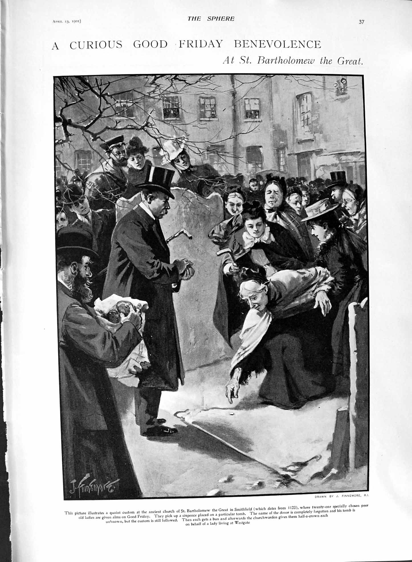 Original Old Antique Print 1901 Church Bartholomew Smithfield Siers War Africa