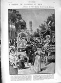 Original Old Antique Print 1901 Flowers Carnival Nice France Ships Ophir Caesar