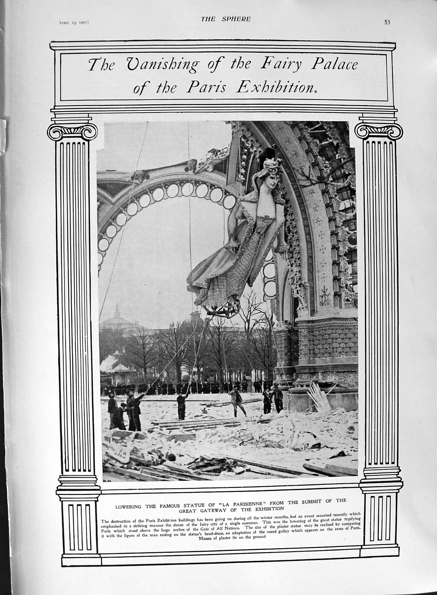 Old Antique Print 1901 Statue La Parisienne Paris Exhibition Fairy Palace 20th