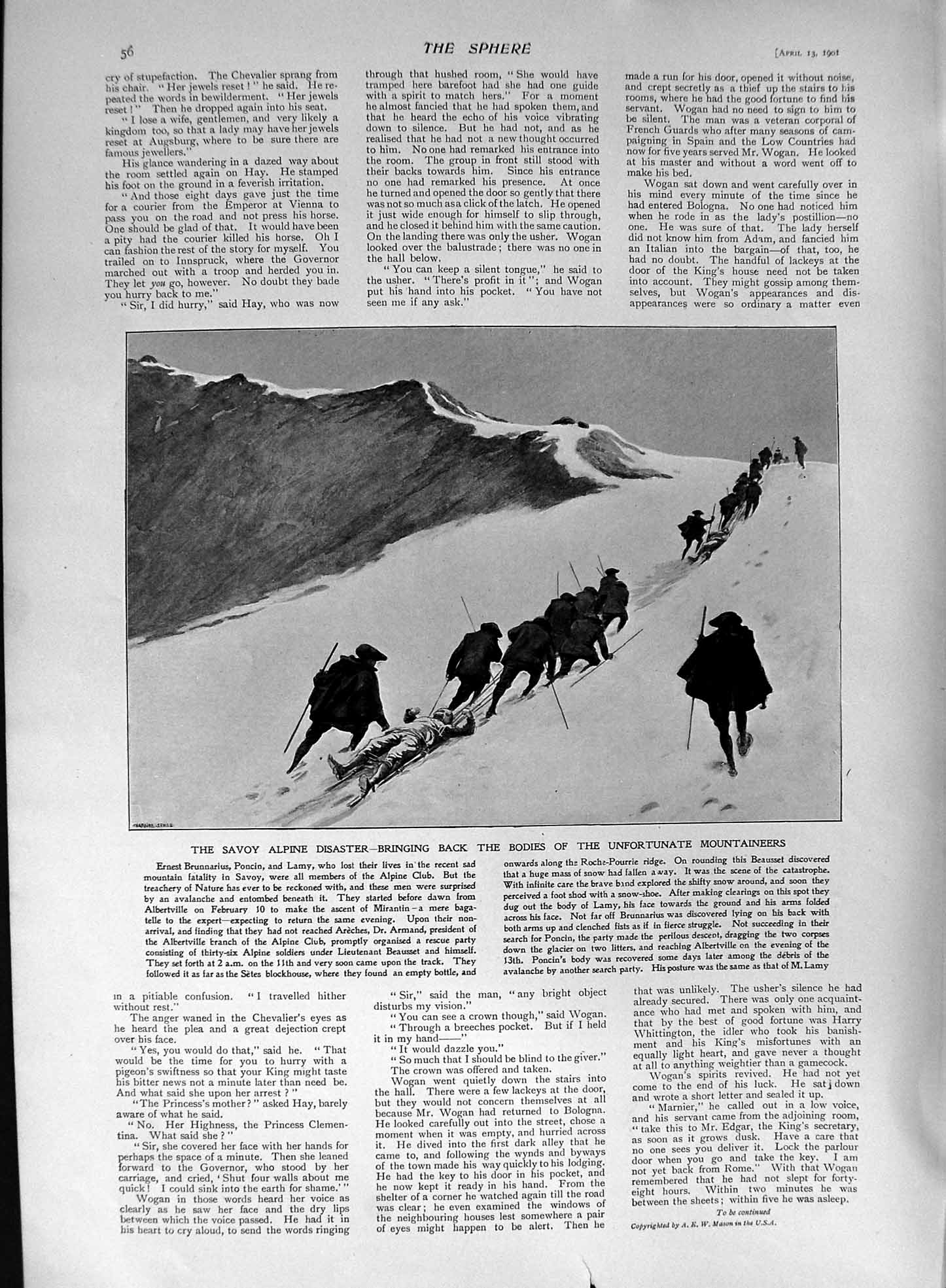 Old Antique Print 1901 Brunnarius Poncin Lamy Savoy Alpine Mountaineers 20th