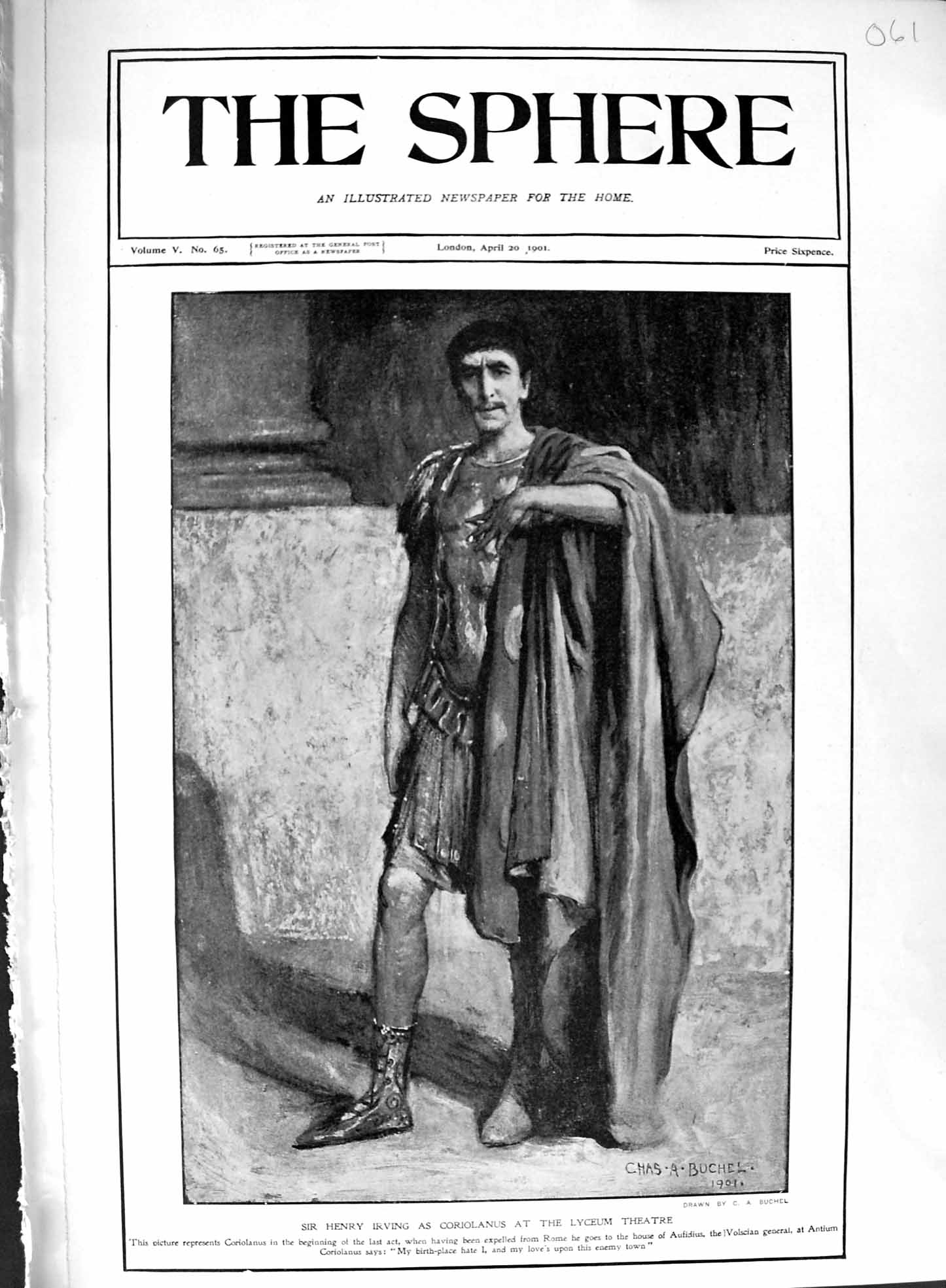 Original Old Antique Print 1901 Portrait Henry Irving Coriolanus Lyceum Theatre