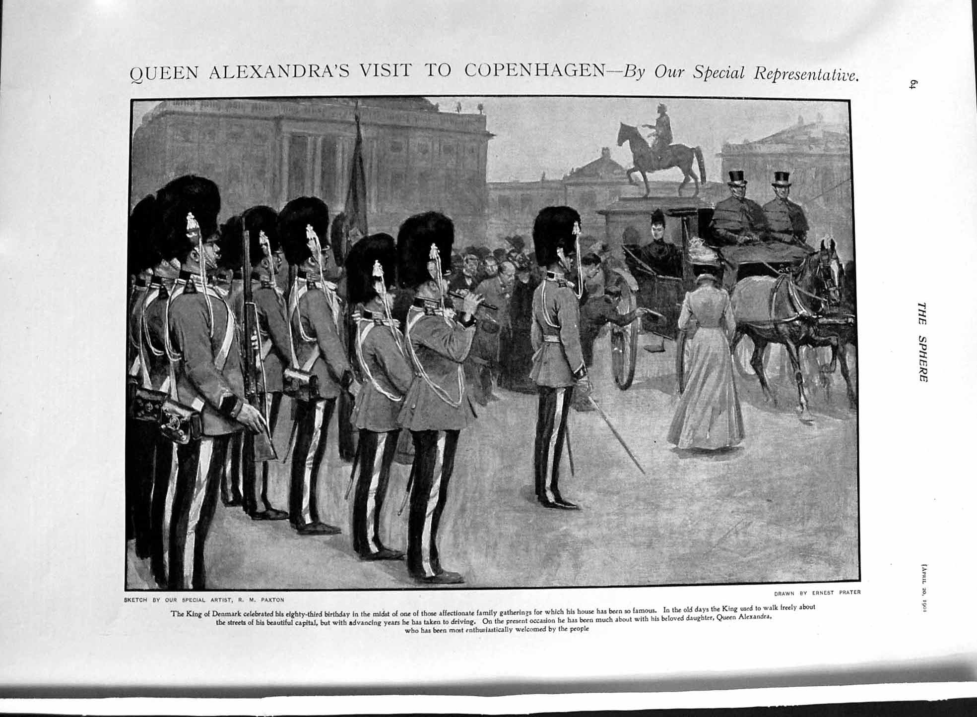 Original Old Antique Print 1901 Queen Alexandra Copenhagen Loubet Funston Aden