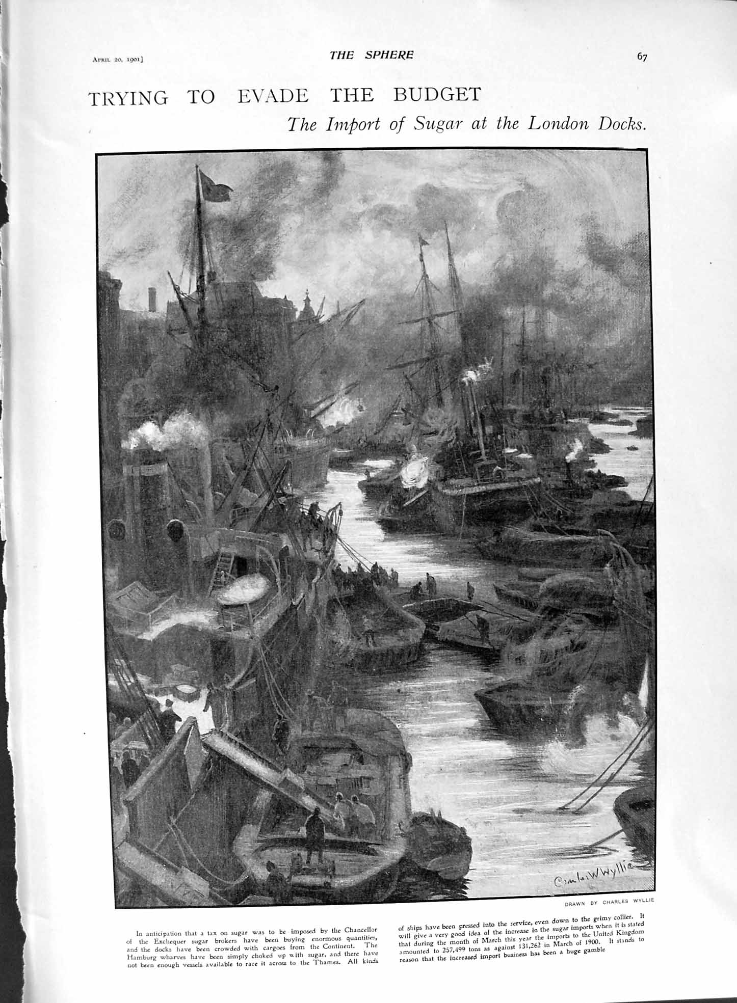 Original Old Antique Print 1901 Import Sugar London Docks Mountains Sea Snowdon