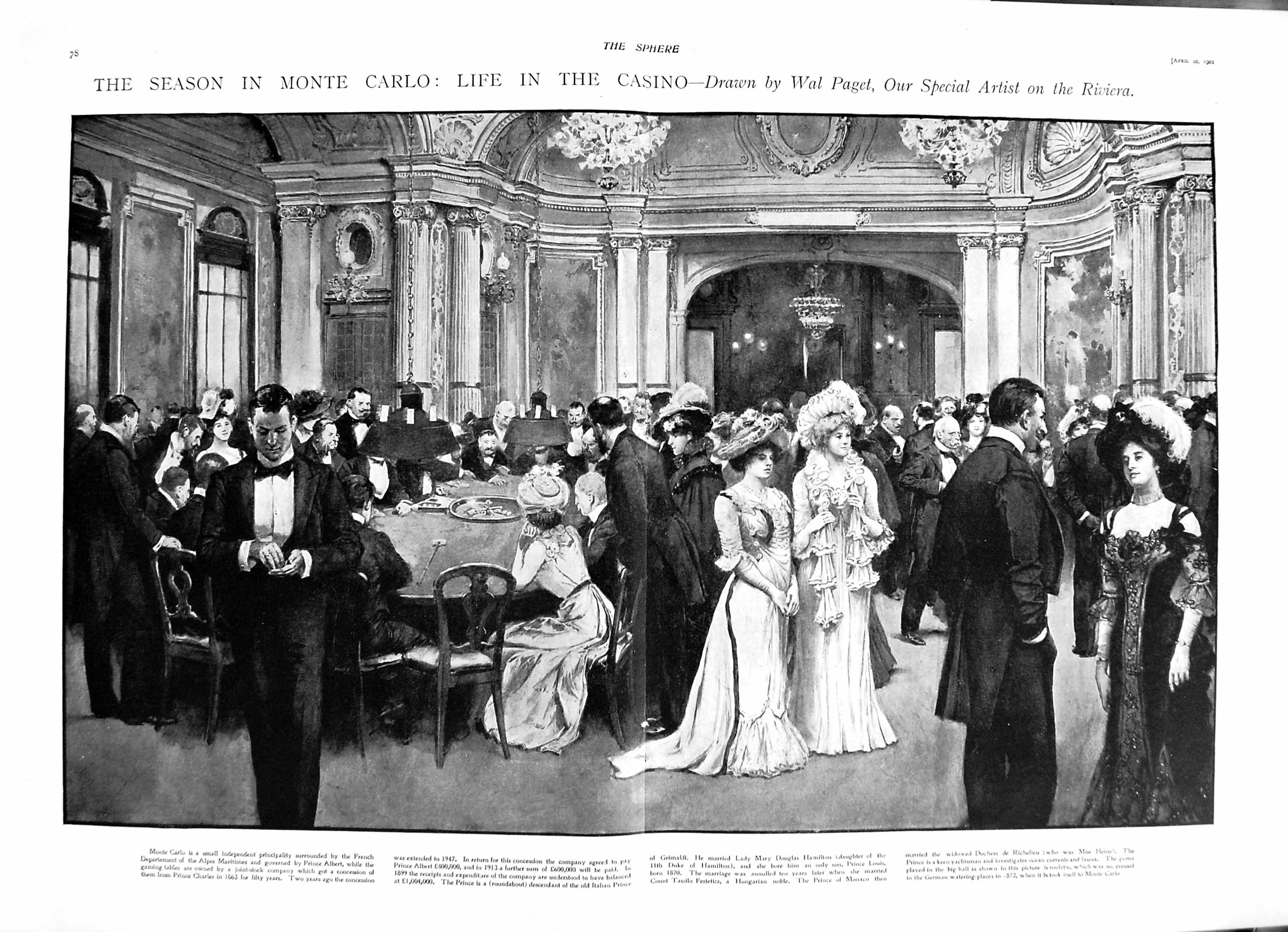 Old Antique Print 1901 President Loubet France Monte Carlo Casino Heine 0 20th